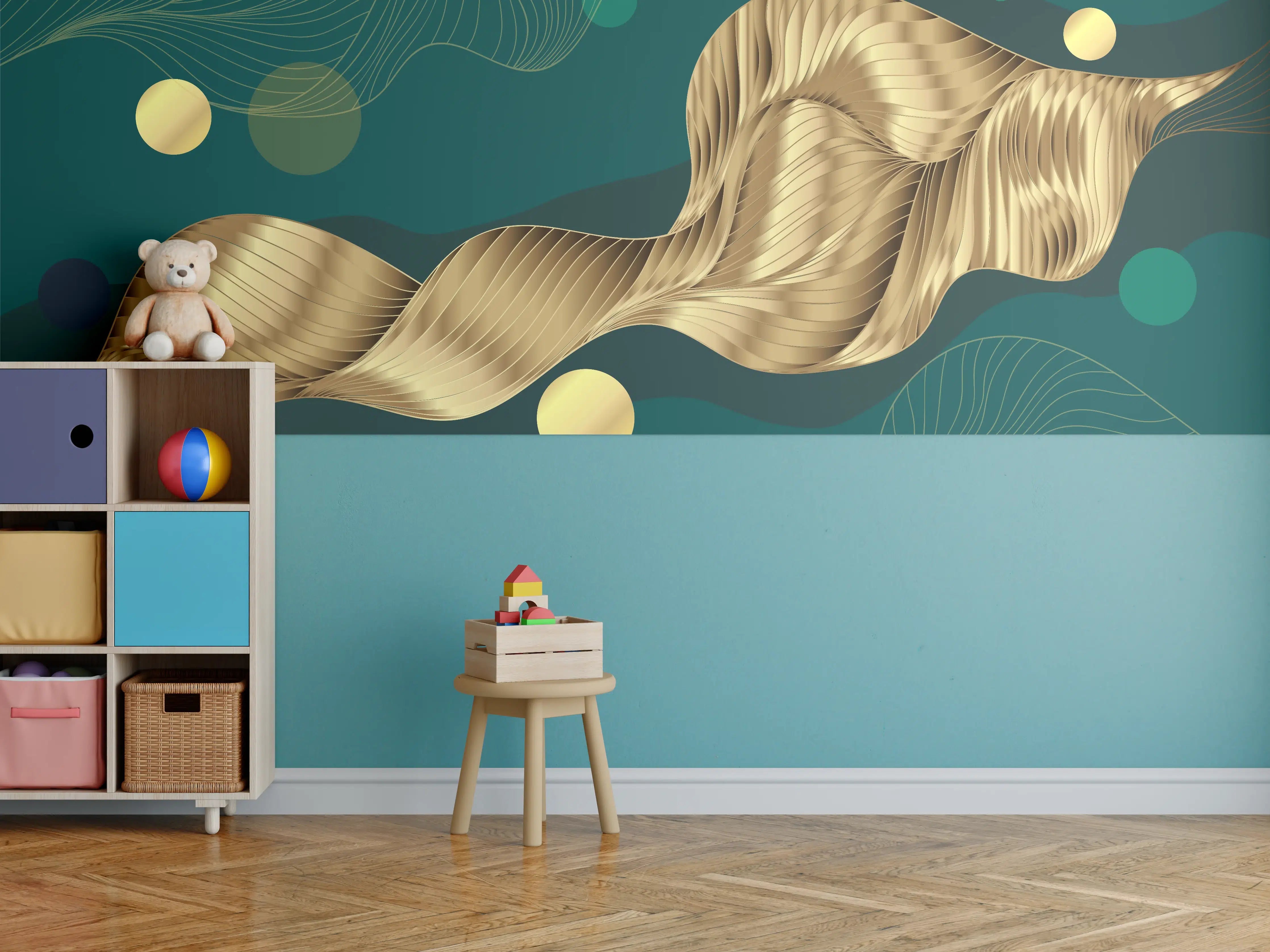 Kinderzimmer Wandgestaltung - Abstrakte Wellen Gold Hintergrund