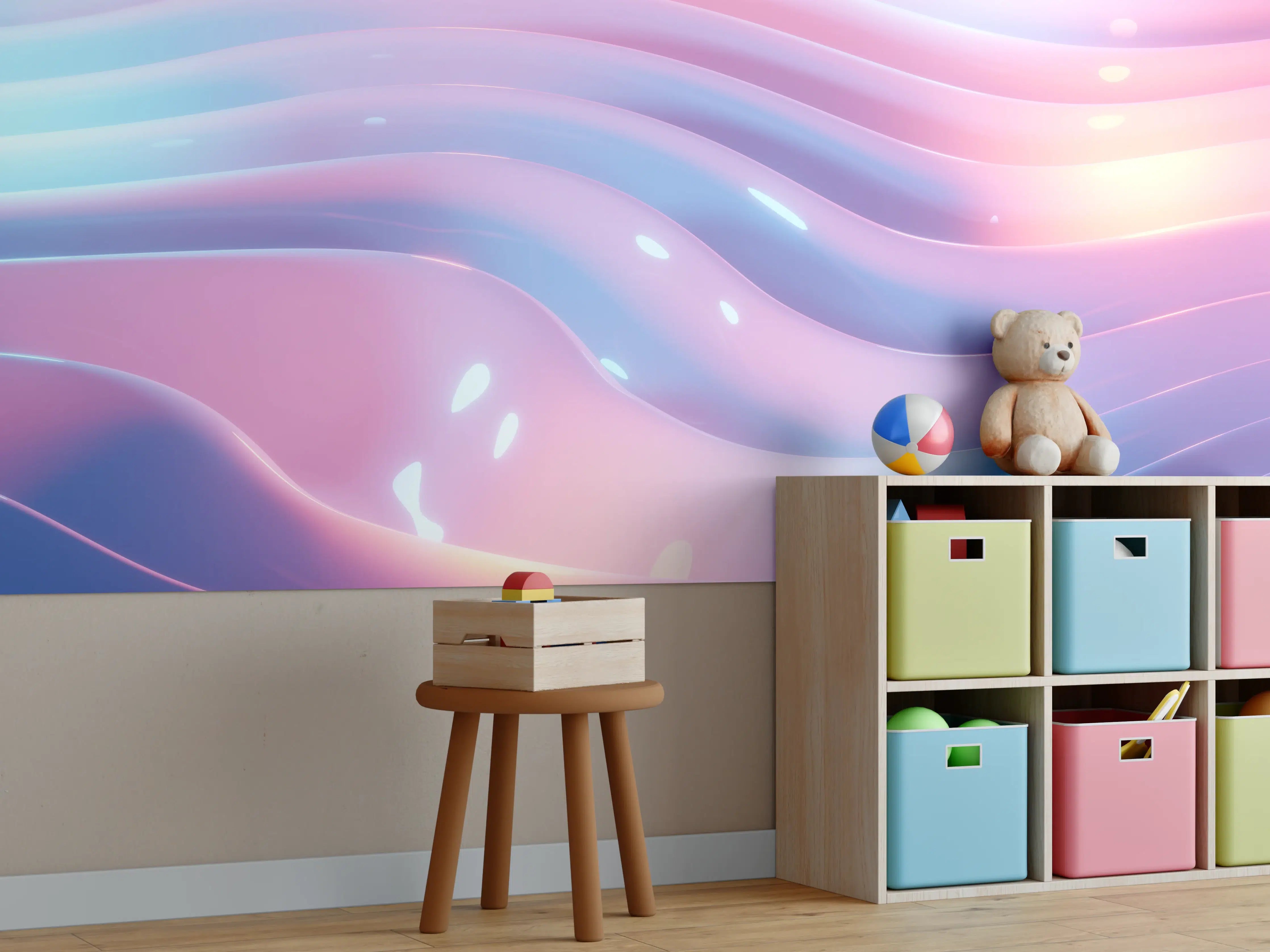 Kinderzimmer Wandgestaltung - Abstrakte Wellen Rosa Blau