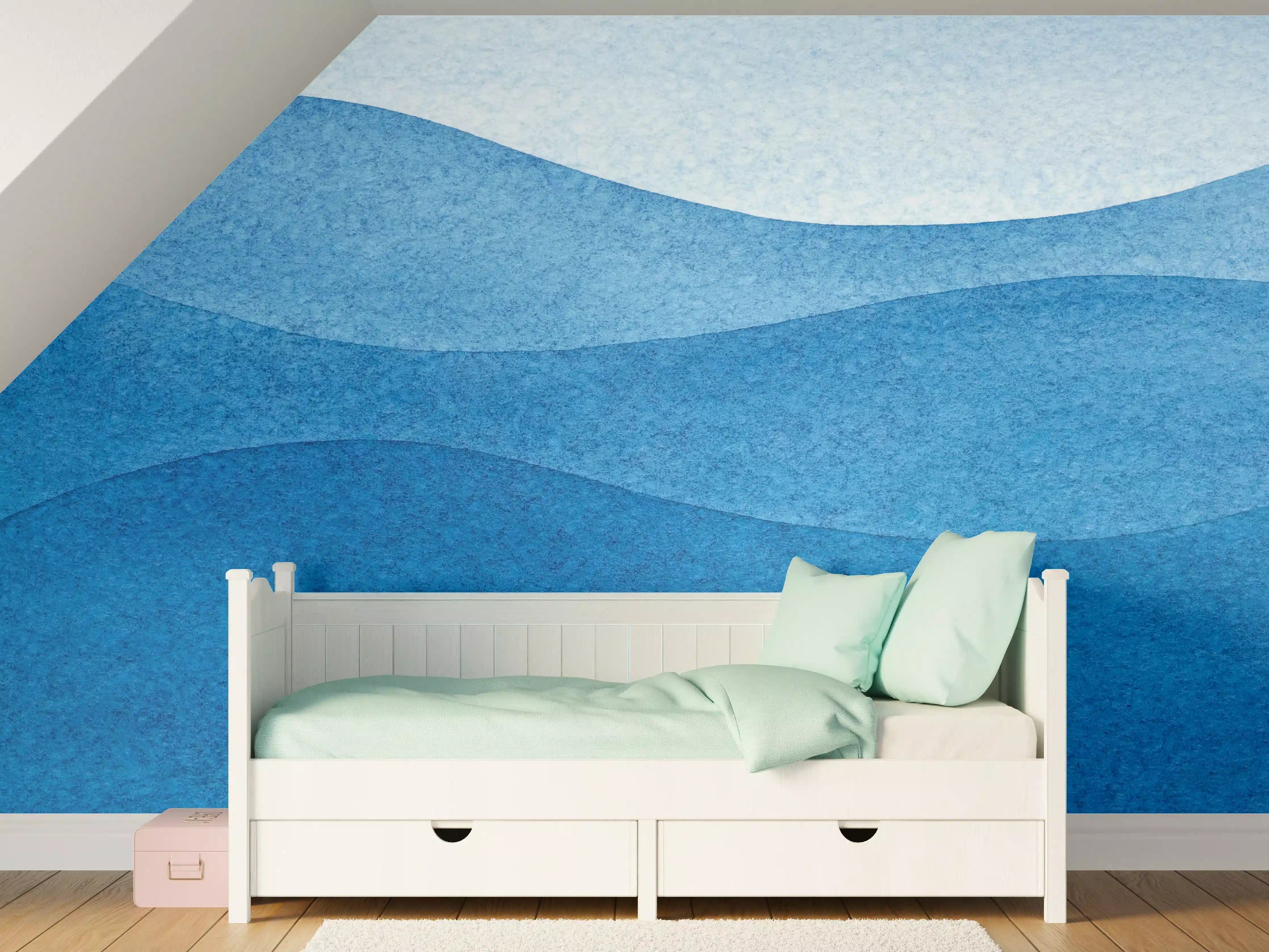 Kinderzimmer Wandgestaltung - Abstrakte Wellenmuster in Blau