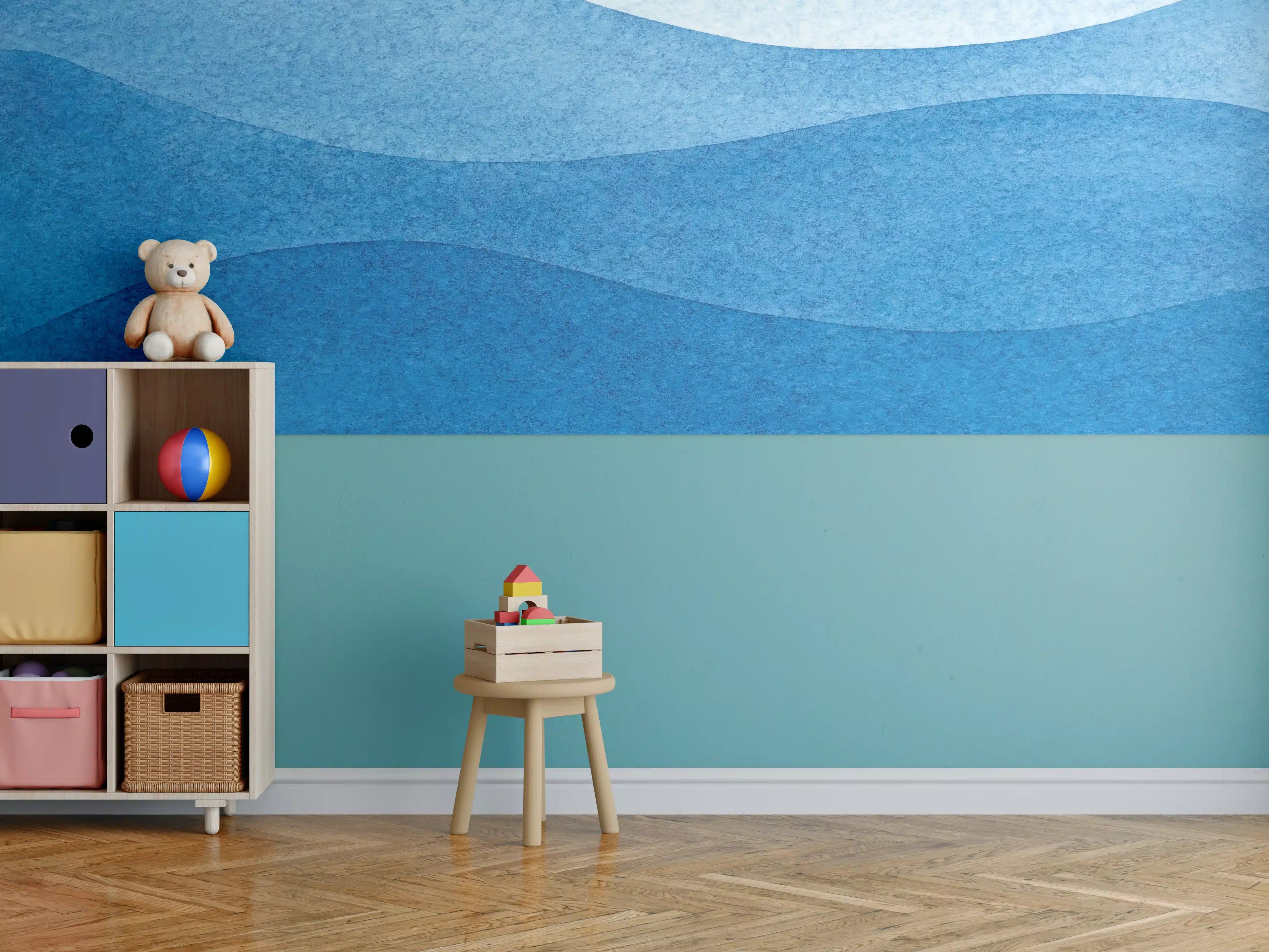 Kinderzimmer Wandgestaltung - Abstrakte Wellenmuster in Blau