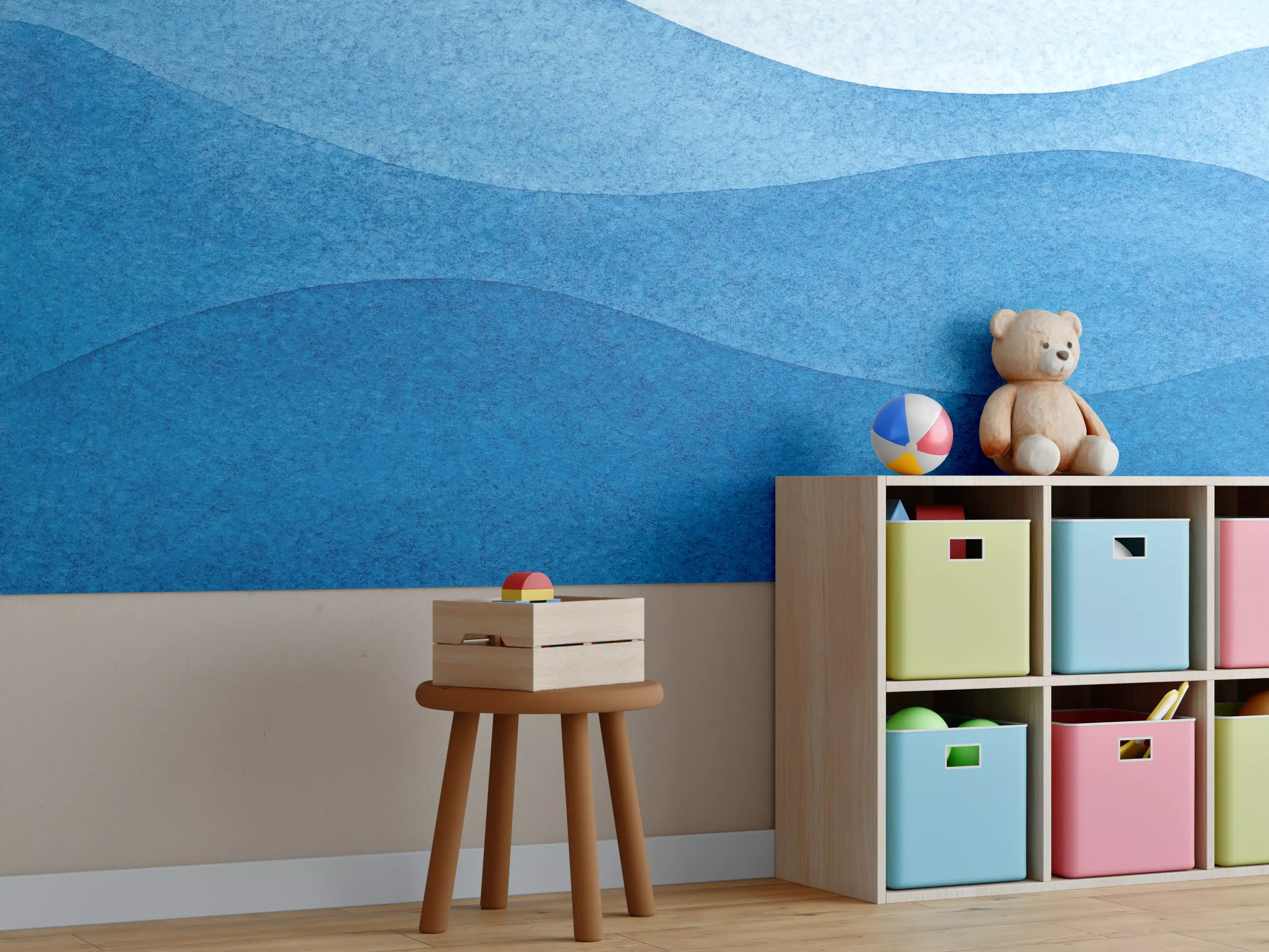 Kinderzimmer Wandgestaltung - Abstrakte Wellenmuster in Blau