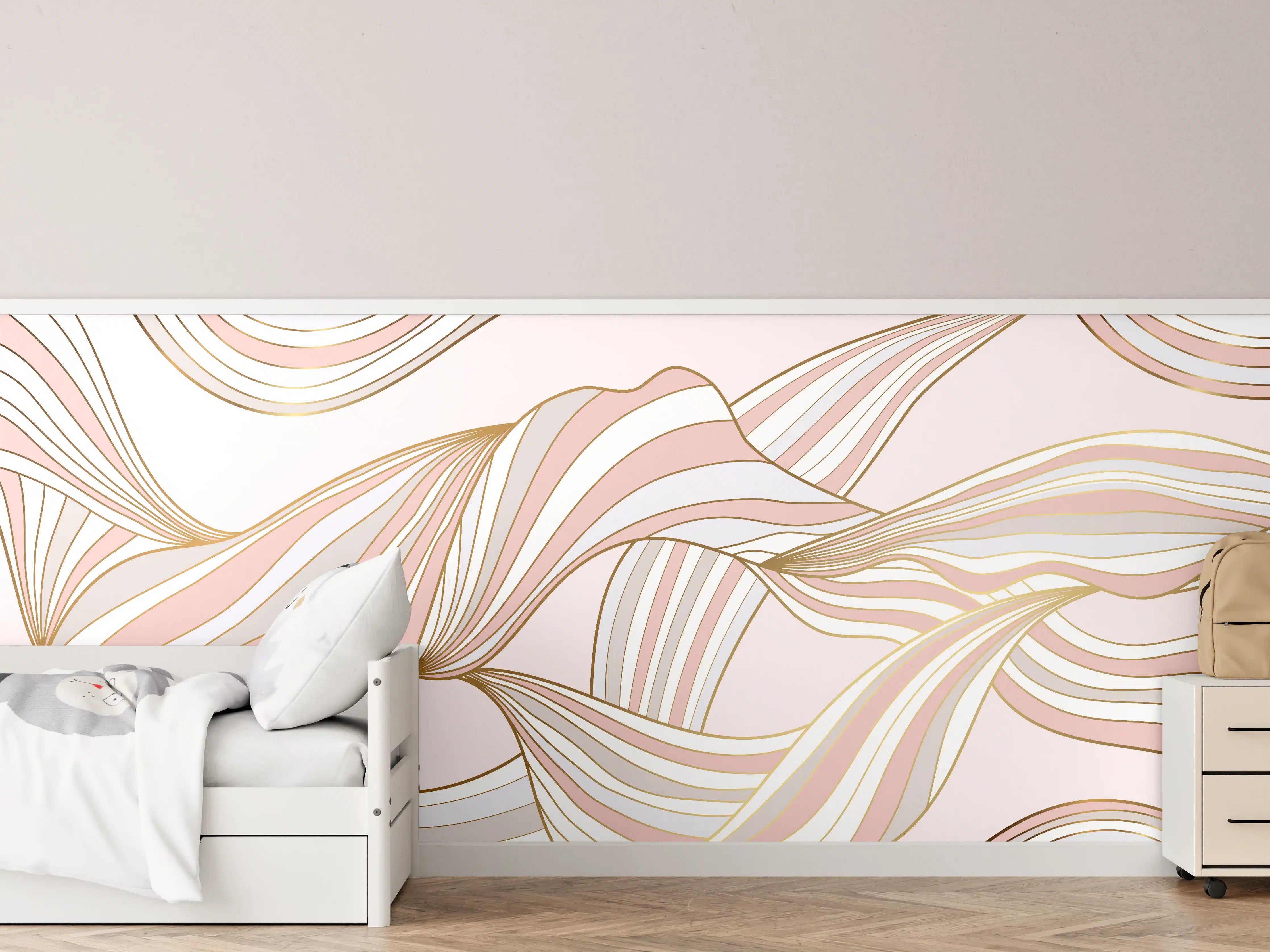 Kinderzimmer Wandgestaltung - Abstrakte Wogen Rosa Gold