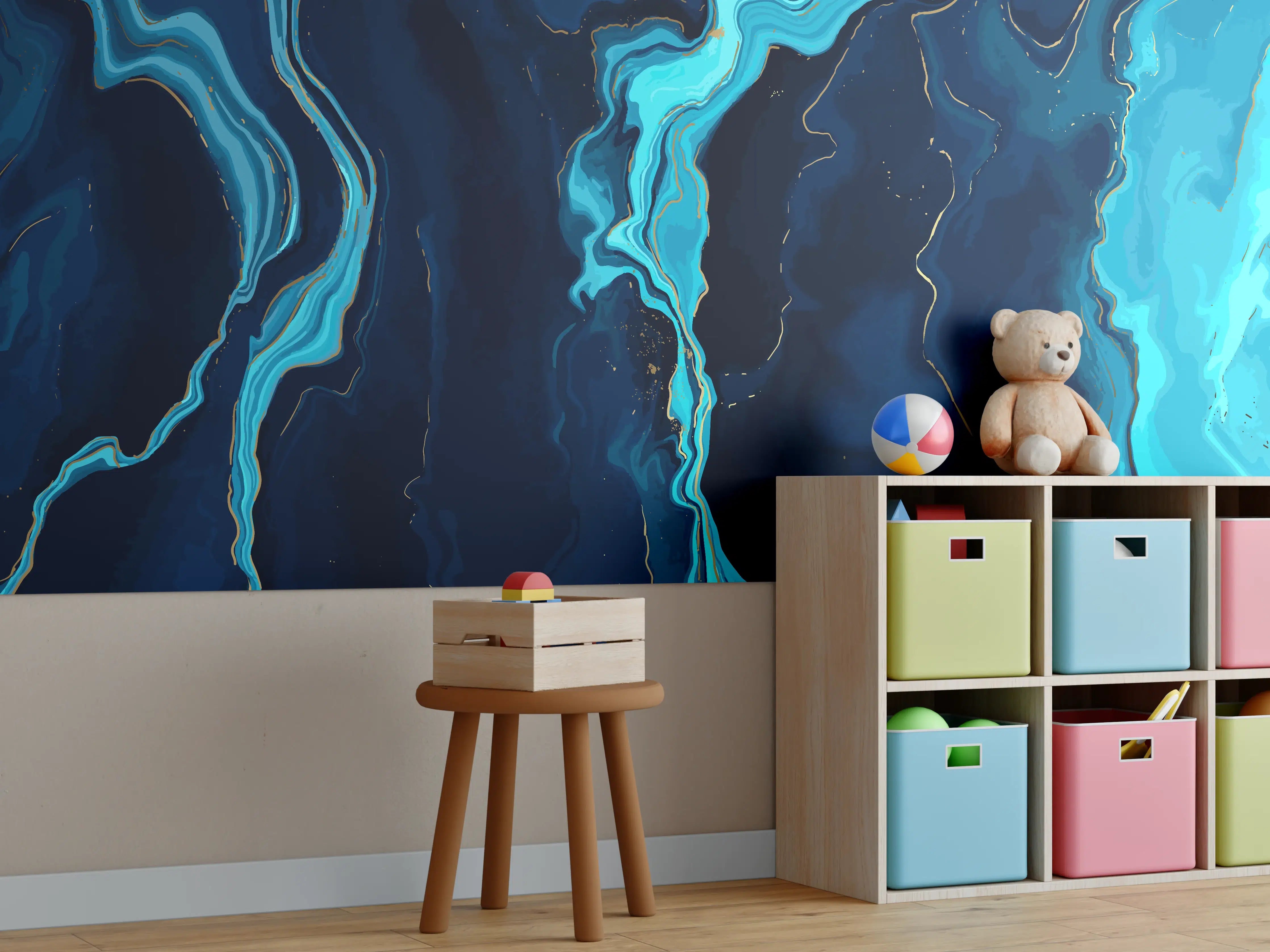 Kinderzimmer Wandgestaltung - Abstrakte blaue Tiefsee-Strömung