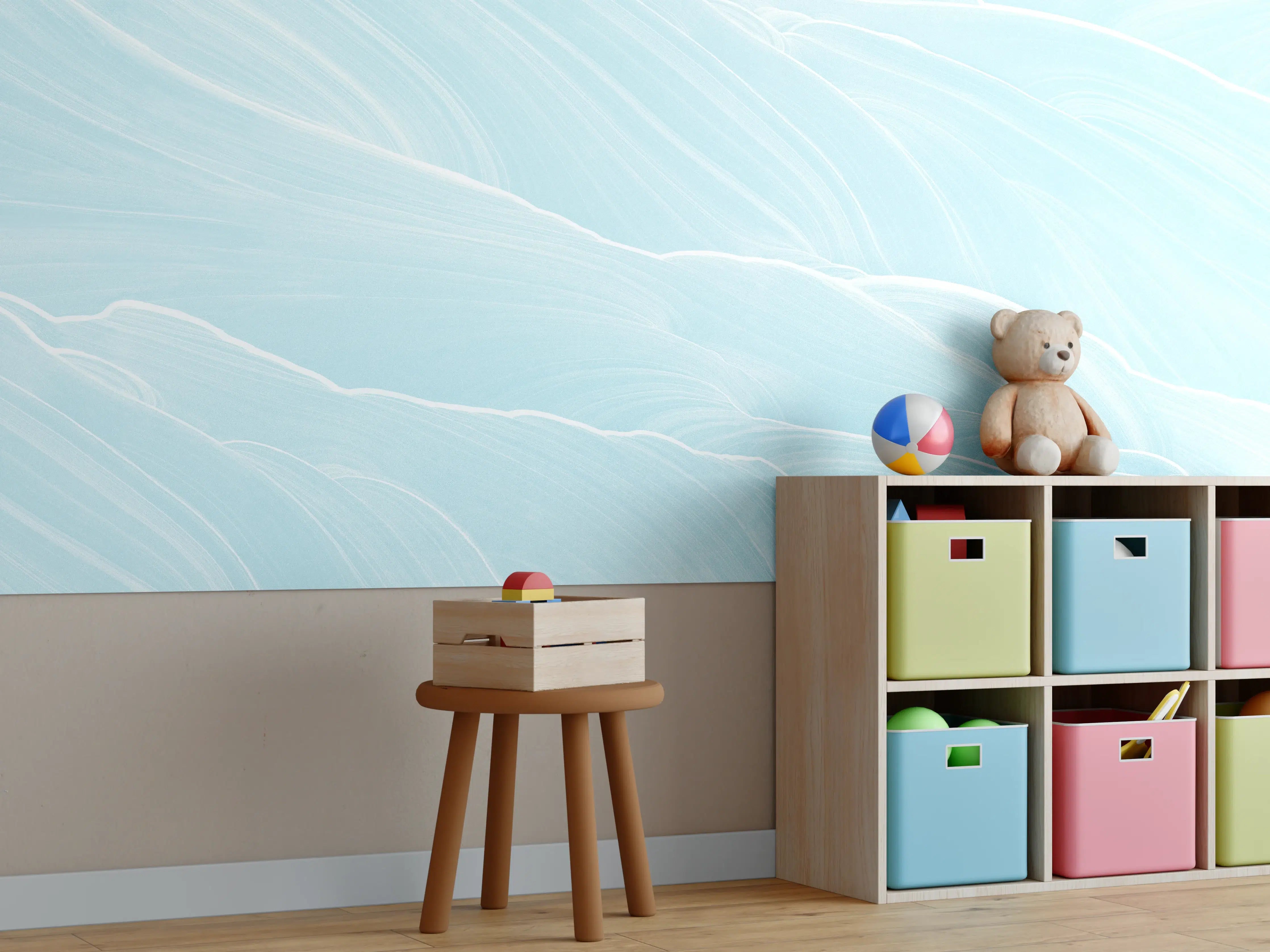 Kinderzimmer Wandgestaltung - Abstrakte blaue Wellen Muster