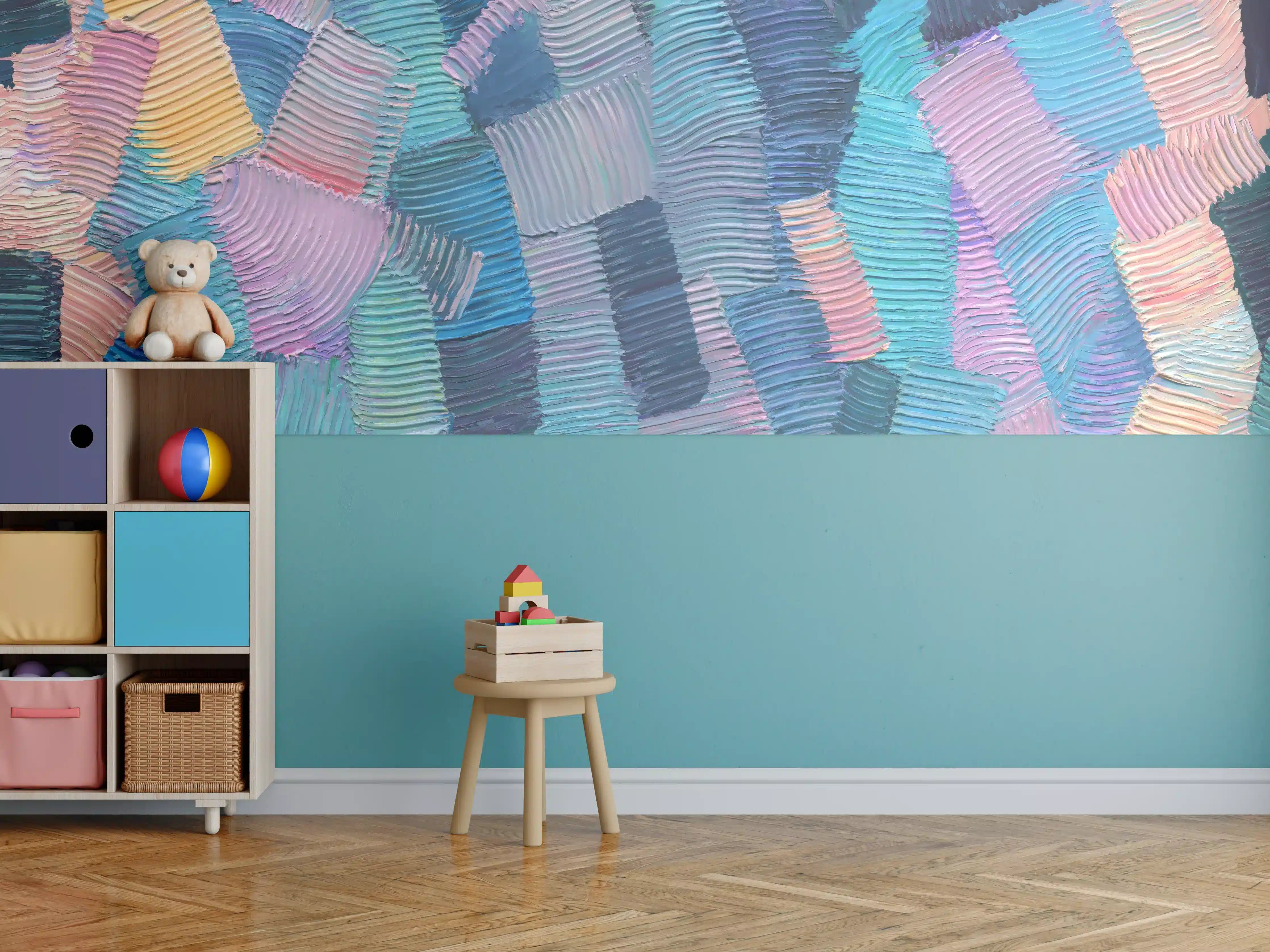 Kinderzimmer Wandgestaltung - Abstrakte bunte Farbpalette in Pastelltönen