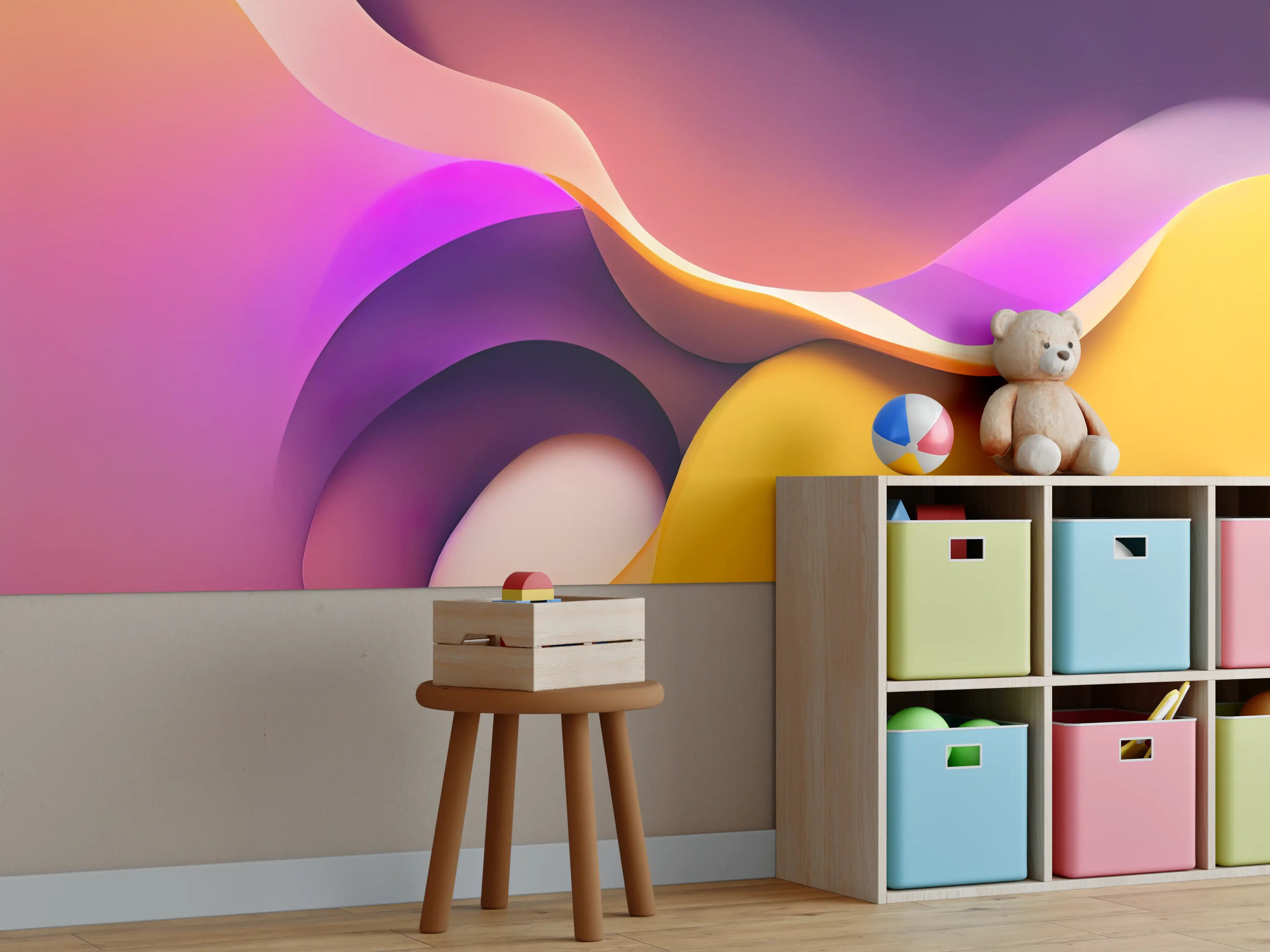 Kinderzimmer Wandgestaltung - Abstrakte bunte Farbpalette in Weichzeichnung