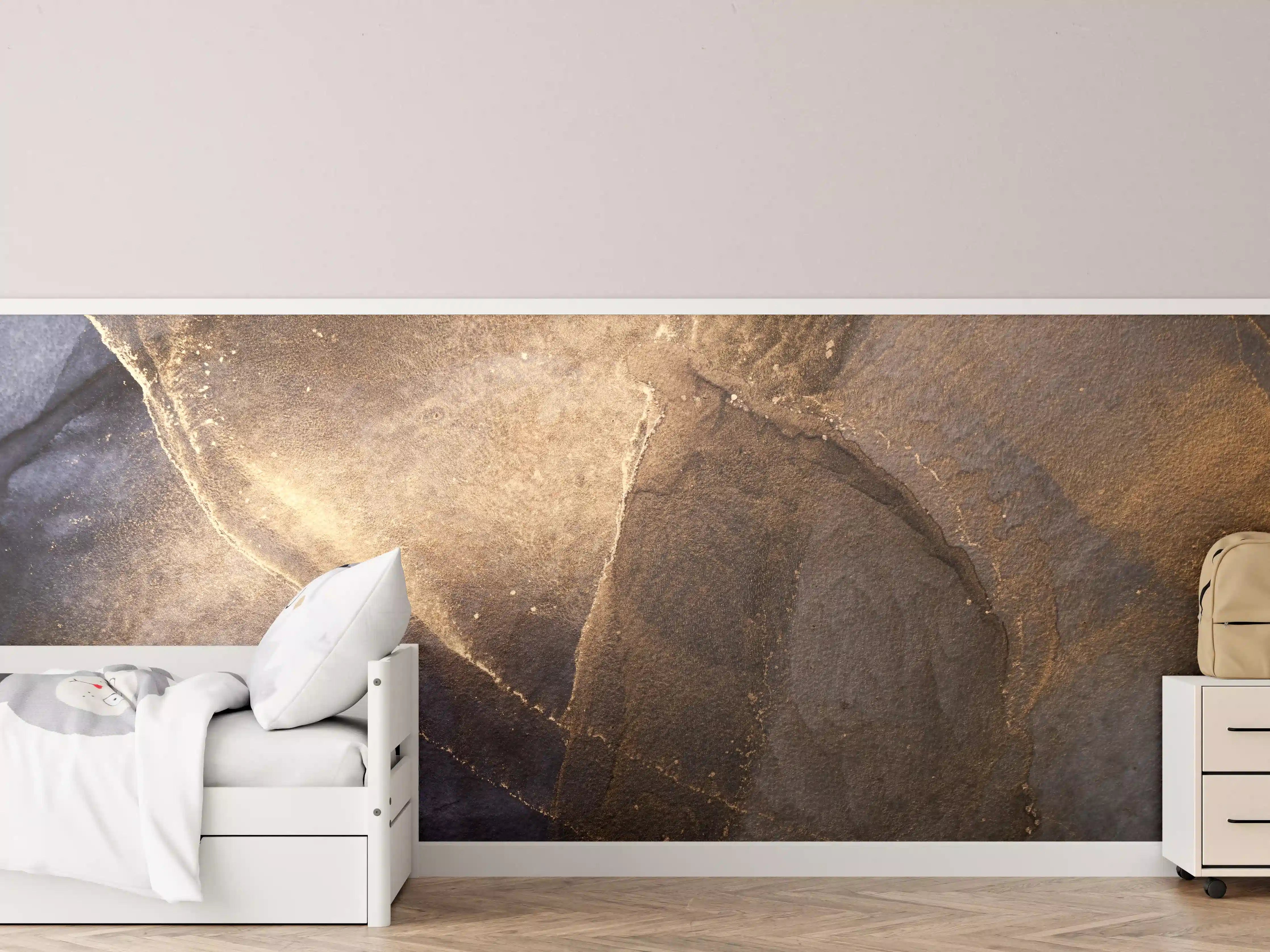 Kinderzimmer Wandgestaltung - Abstrakte dunkle Tinte mit Goldelementen