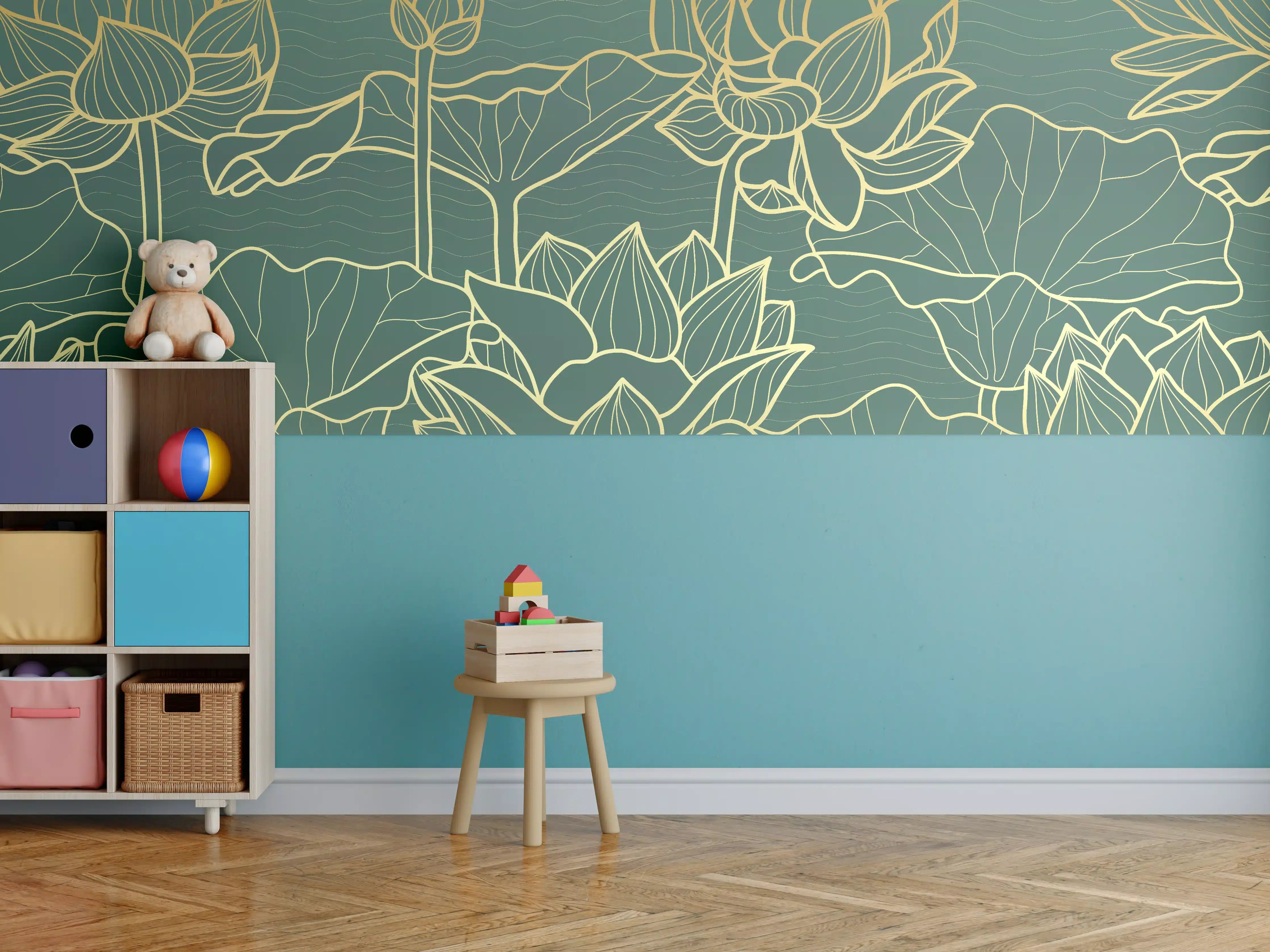 Kinderzimmer Wandgestaltung - Abstrakte goldende Blüten