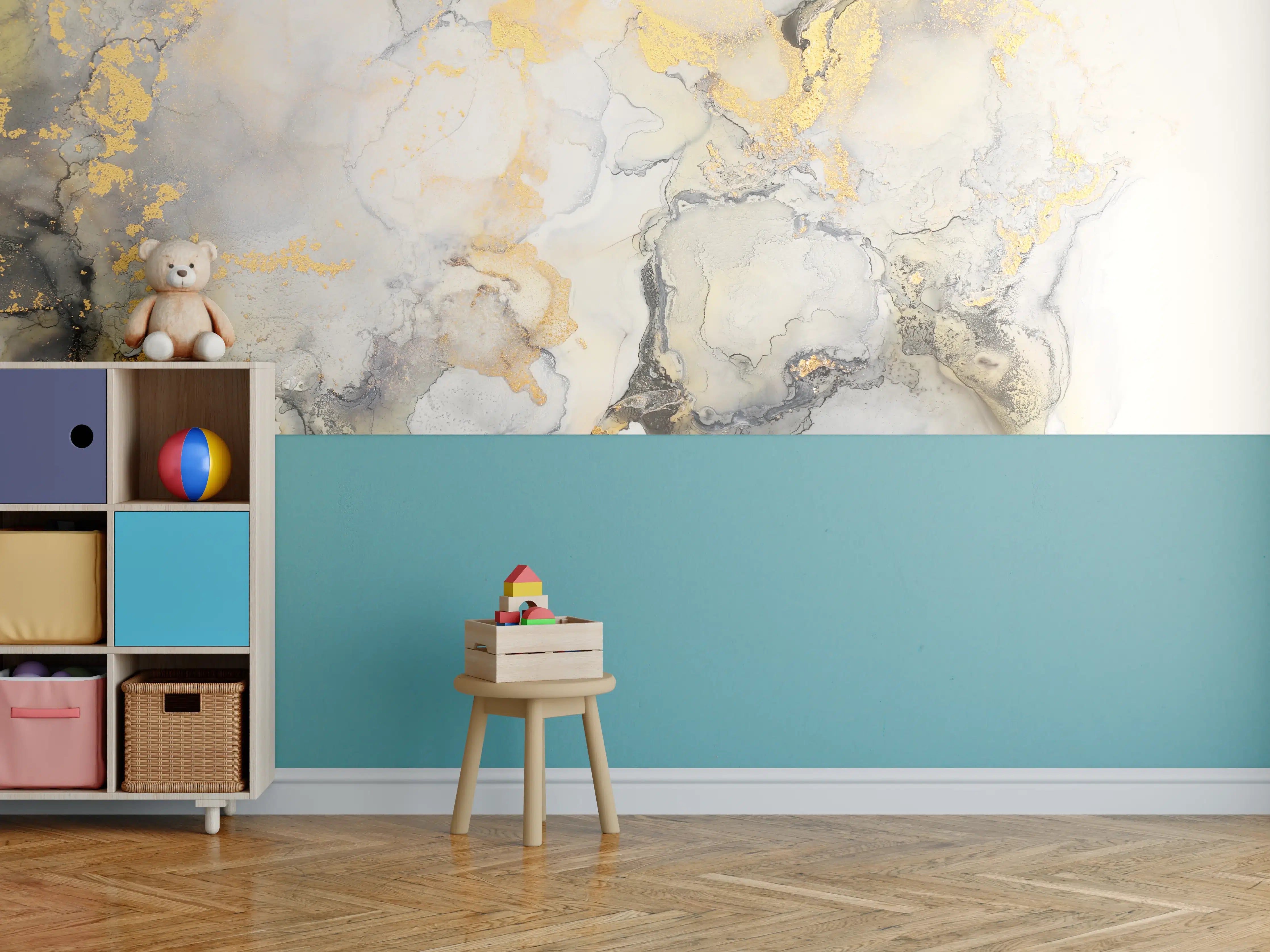 Kinderzimmer Wandgestaltung - Abstrakte helle Flüssigkunstmalerei