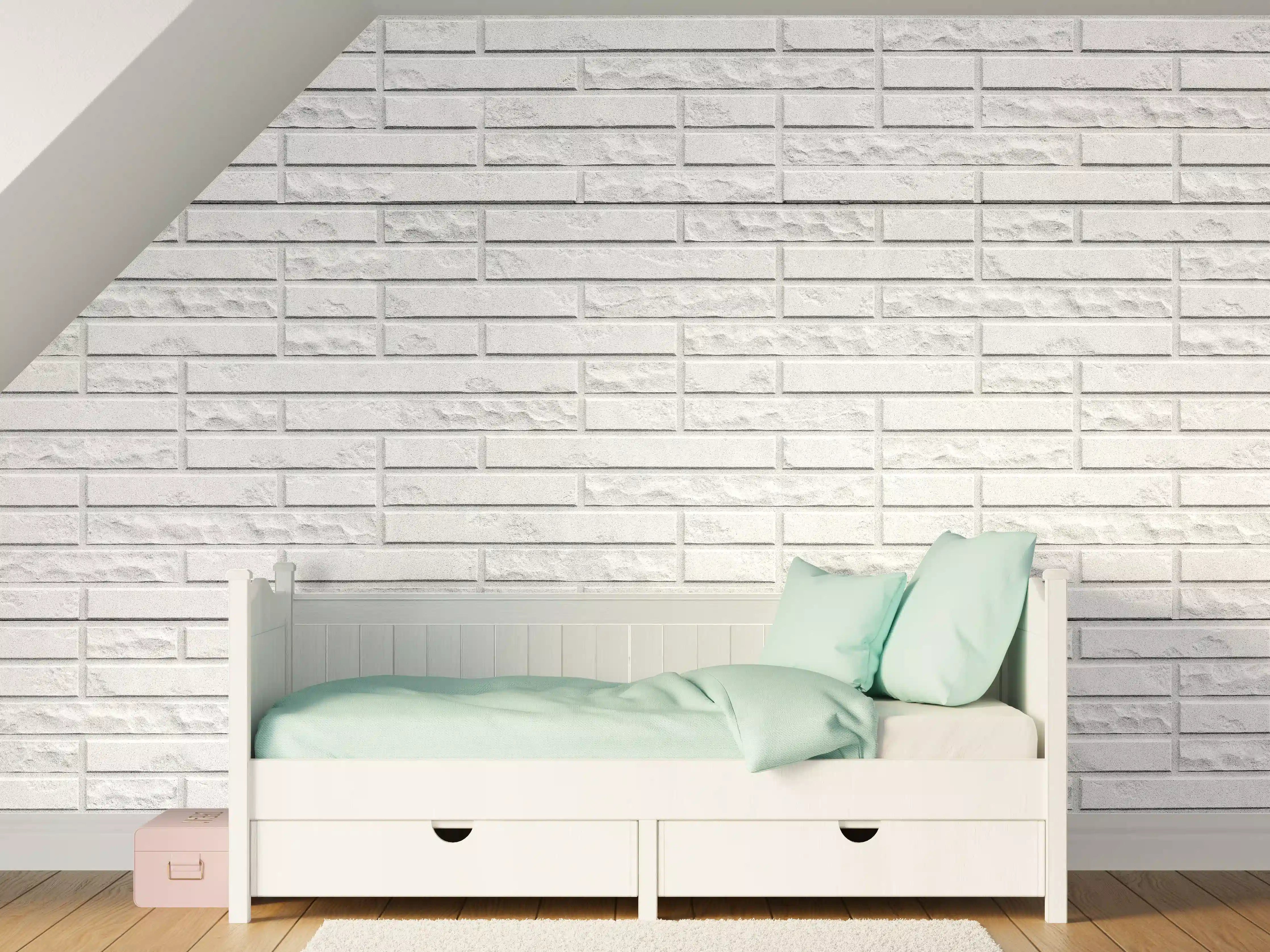 Kinderzimmer Wandgestaltung - Abstrakte weiße Backsteinmauer