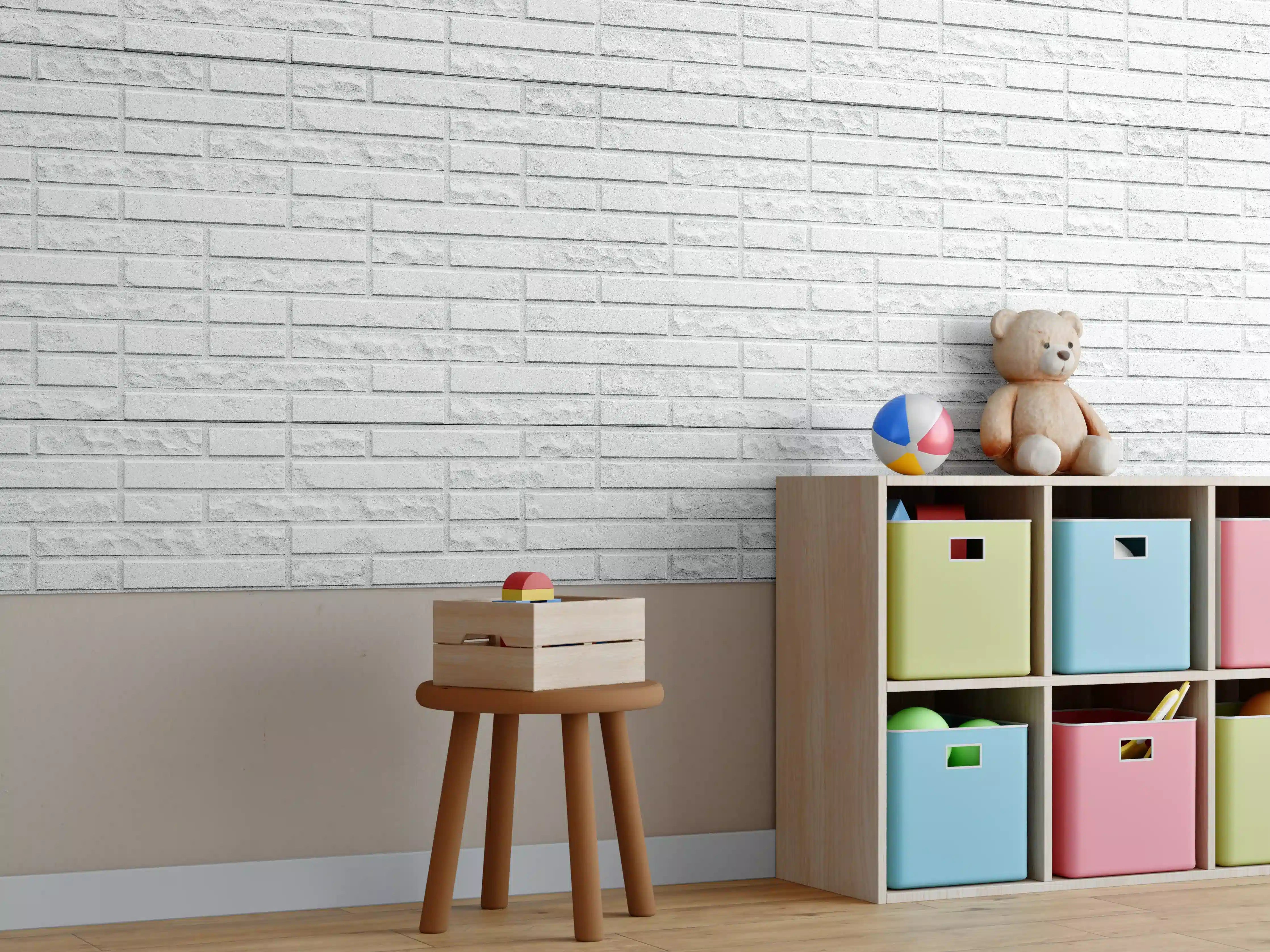 Kinderzimmer Wandgestaltung - Abstrakte weiße Backsteinmauer