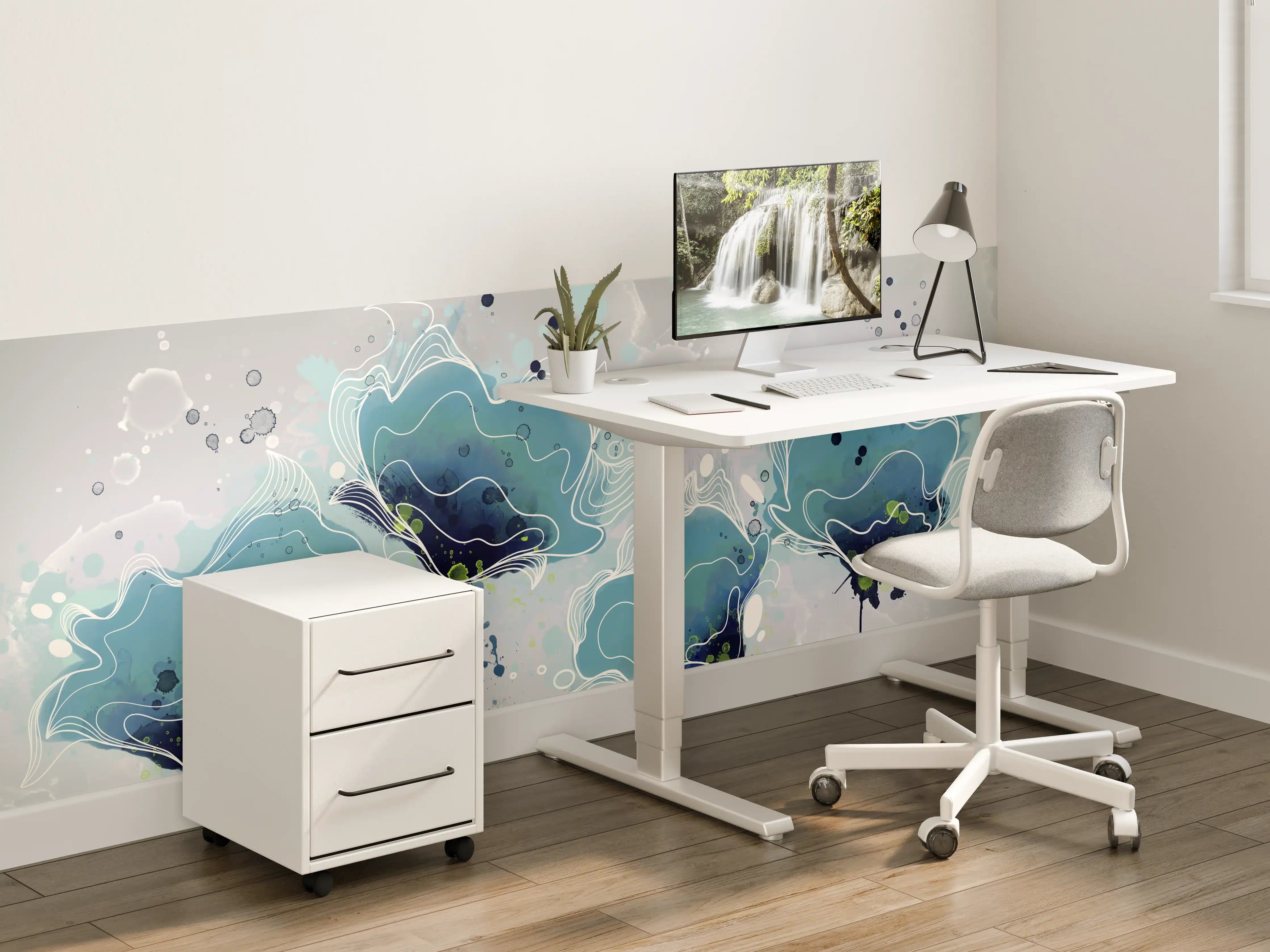Kinderzimmer Wandgestaltung - Abstrakten blauen Aquarellblumen