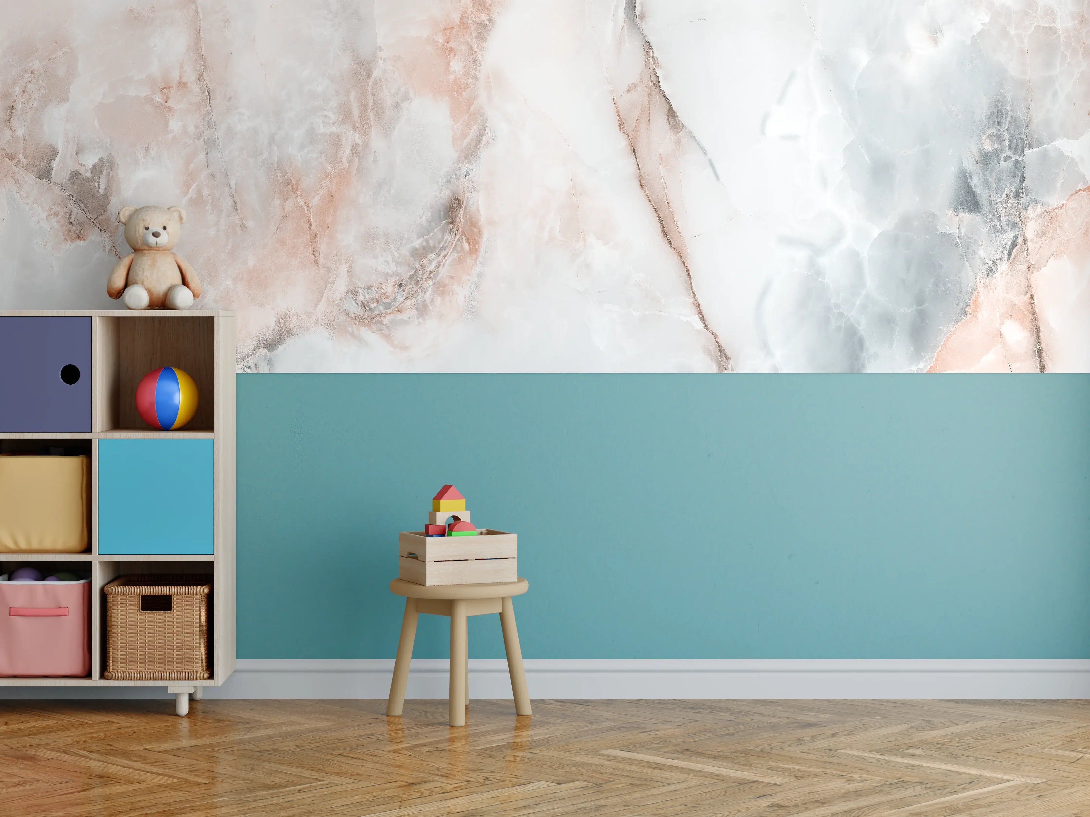 Kinderzimmer Wandgestaltung - Abstrakter Marmor mit Rot-Grauen Naturfarben