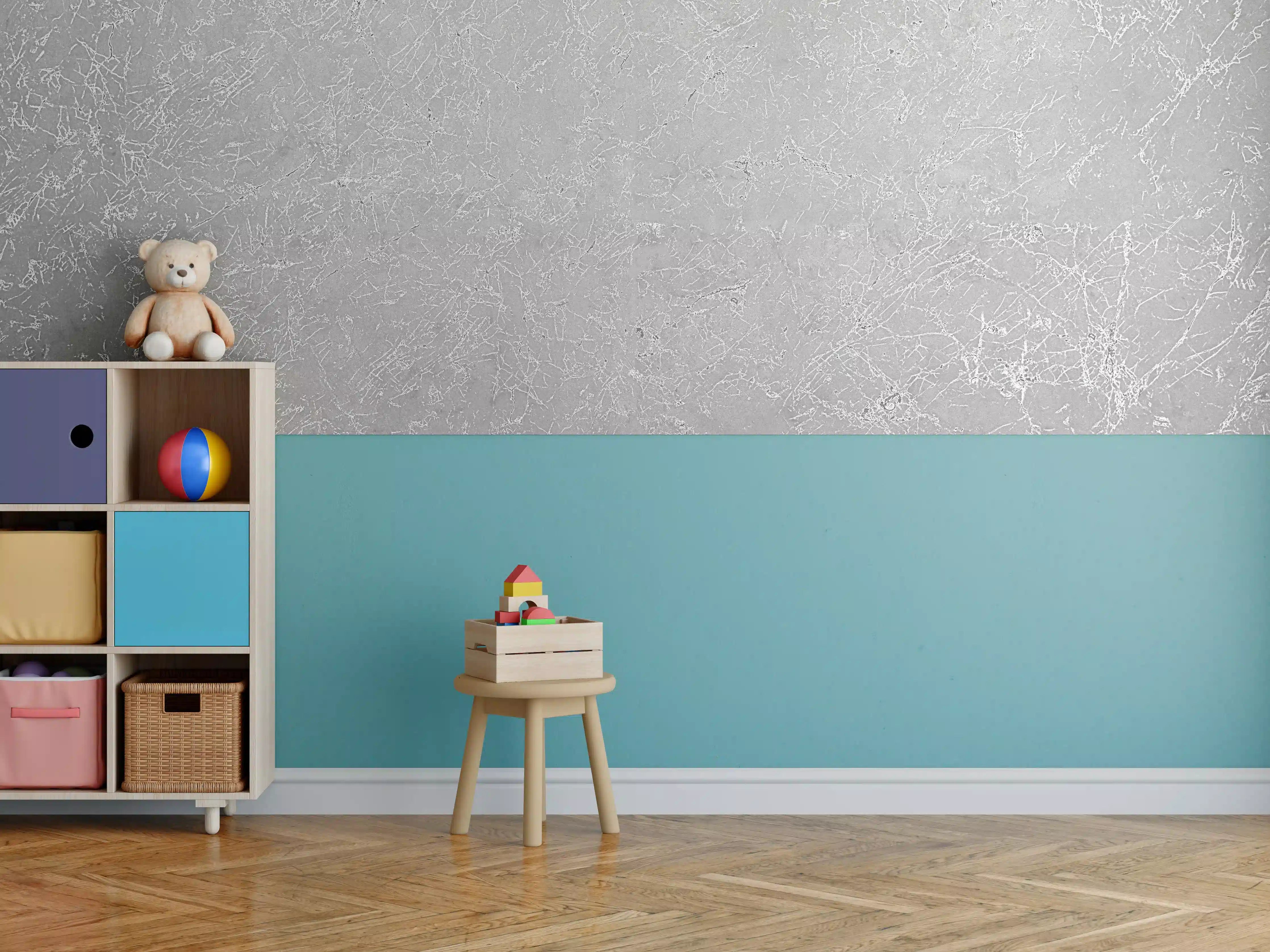 Kinderzimmer Wandgestaltung - Abstrakter Silbermarmor