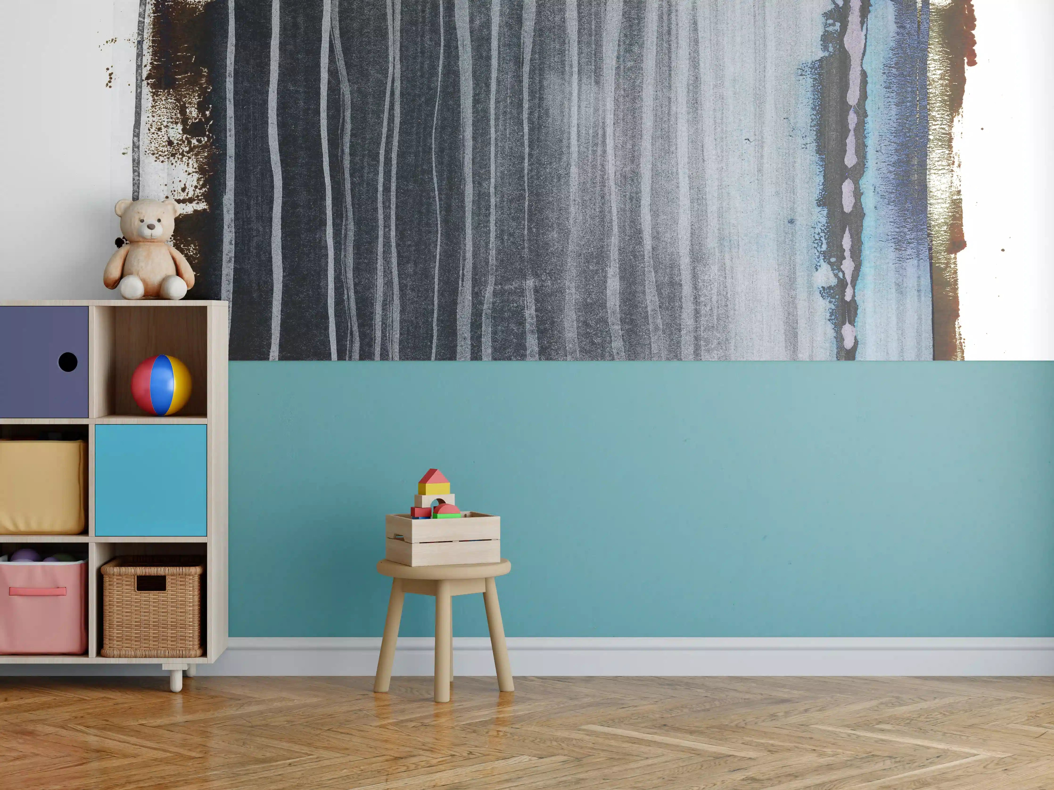 Kinderzimmer Wandgestaltung - Abstrakter Weiß-Grau-Pinselstrich