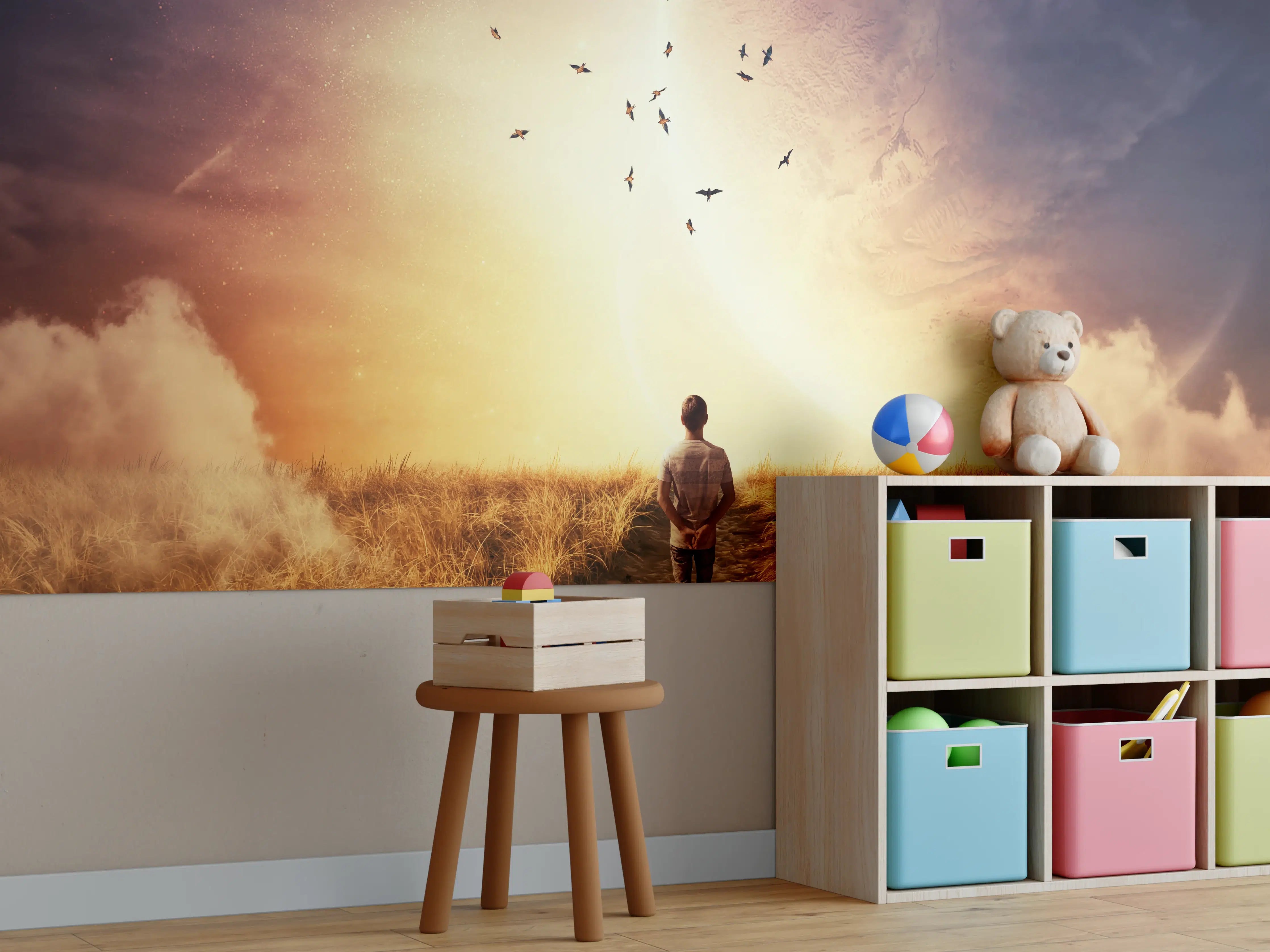 Kinderzimmer Wandgestaltung - Abstrakter kosmischer Ausblick