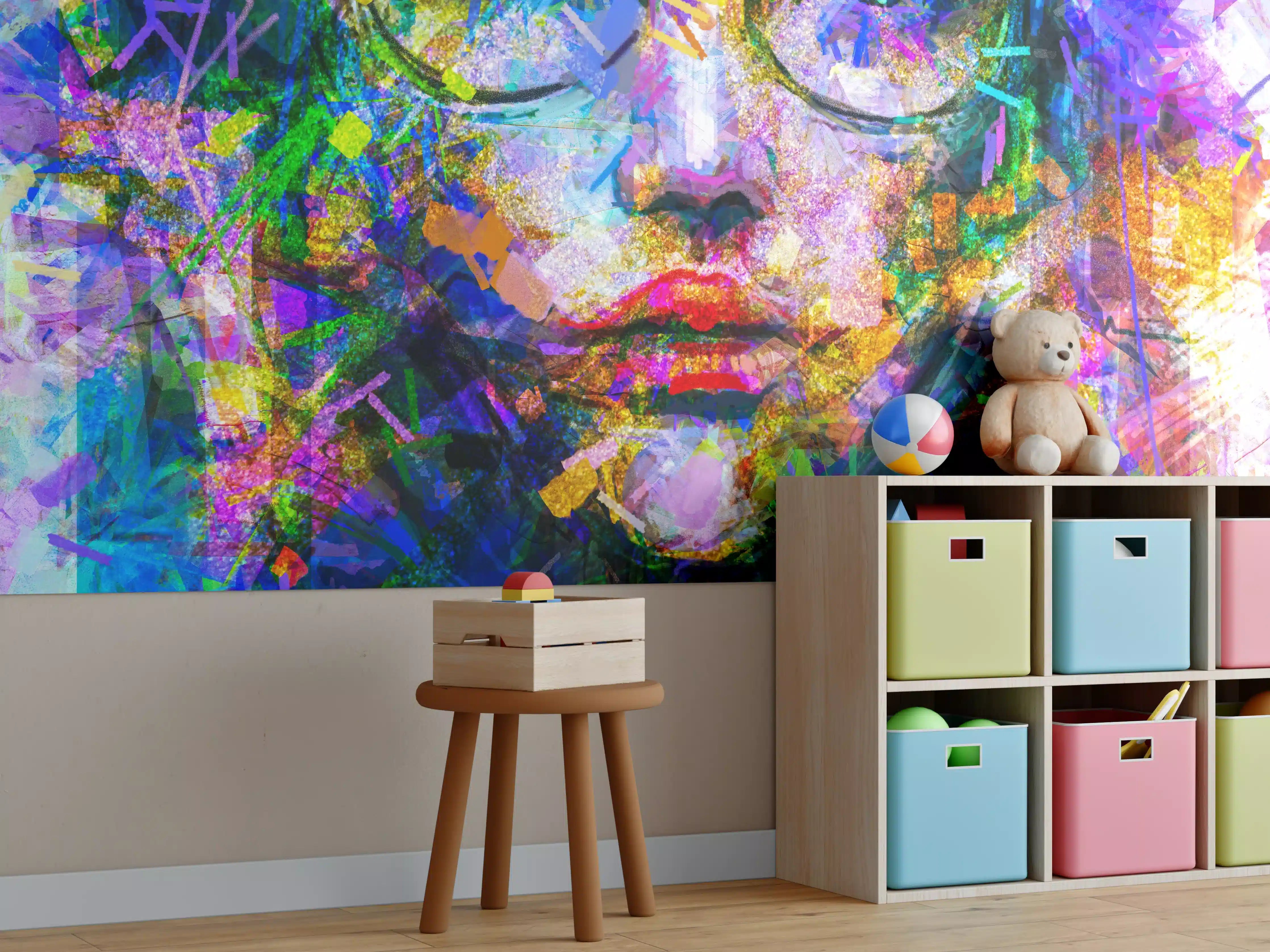 Kinderzimmer Wandgestaltung - Abstraktes Acryl- und Ölfarben Kunstgemälde
