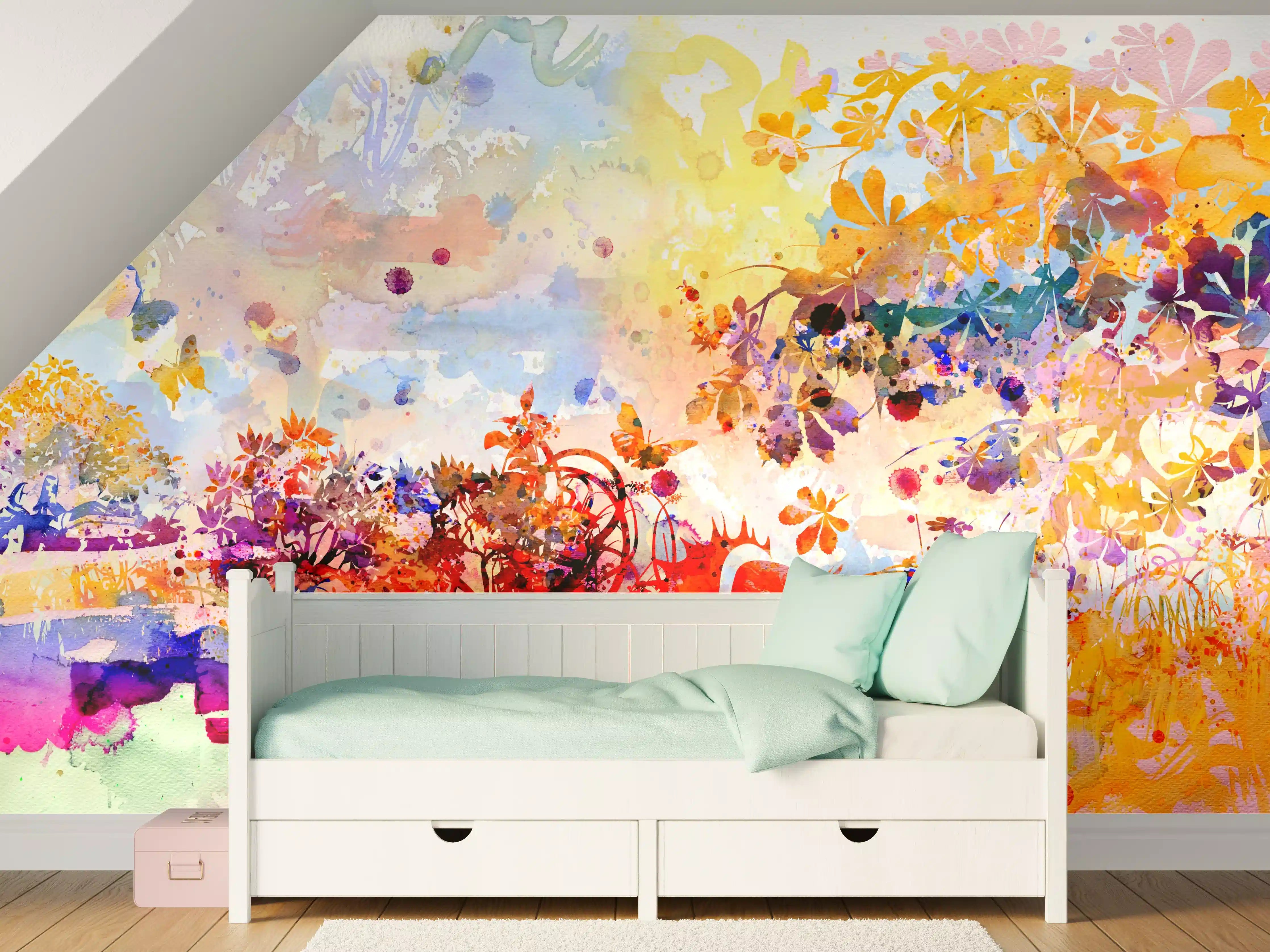 Kinderzimmer Wandgestaltung - Abstraktes Aquarell eines Herbstwaldes
