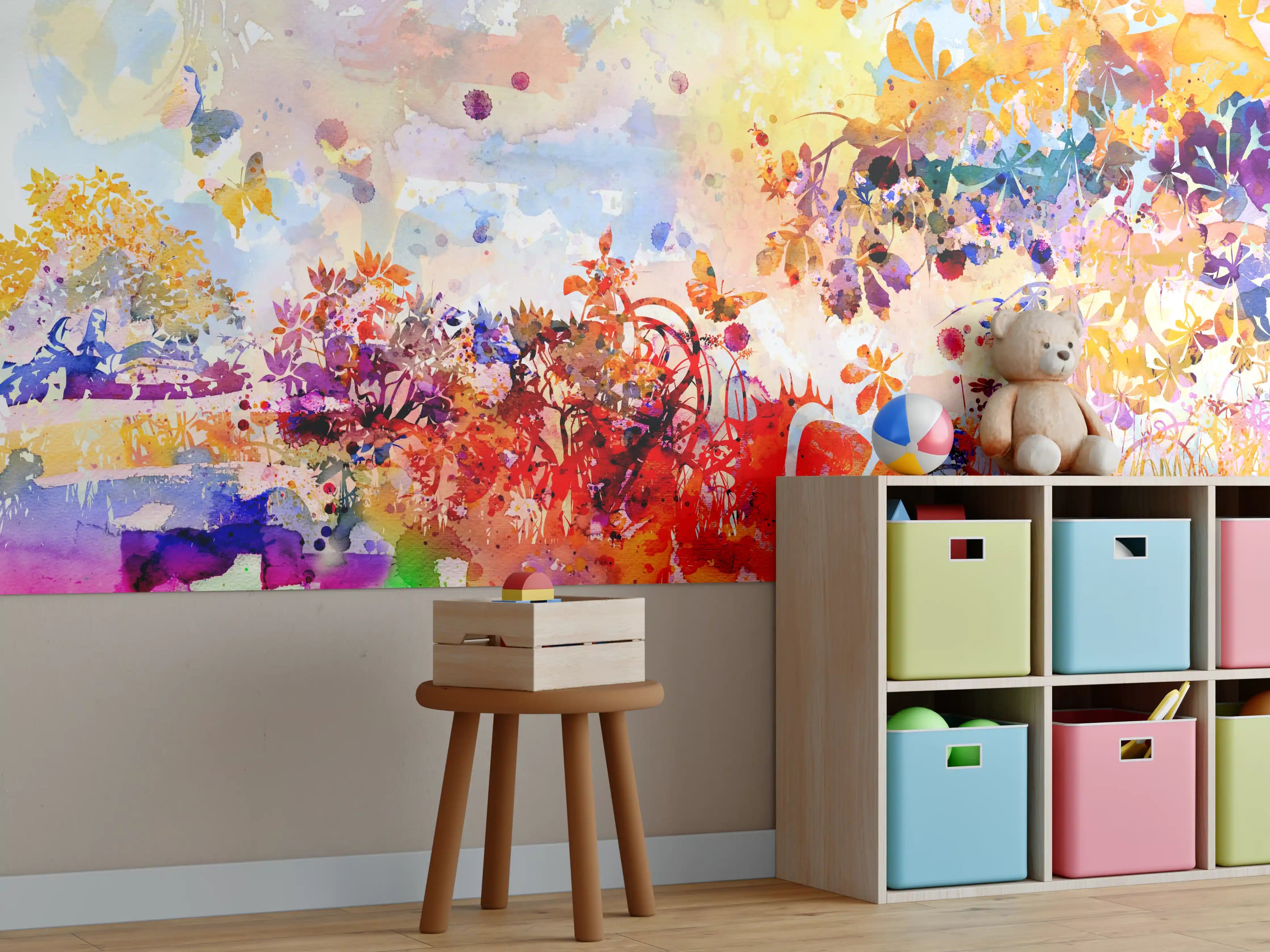 Kinderzimmer Wandgestaltung - Abstraktes Aquarell eines Herbstwaldes