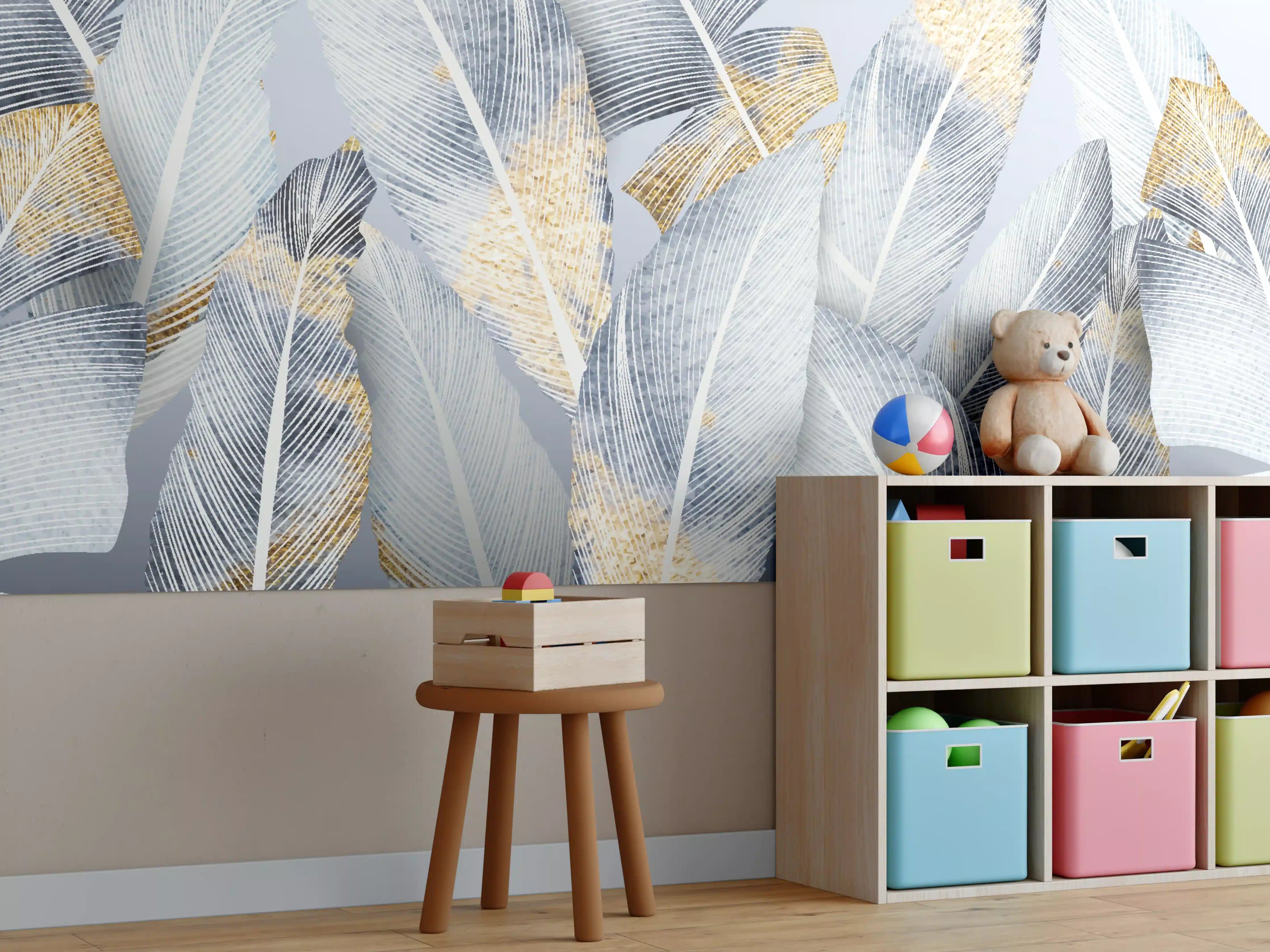 Kinderzimmer Wandgestaltung - Abstraktes Blattgold-Design
