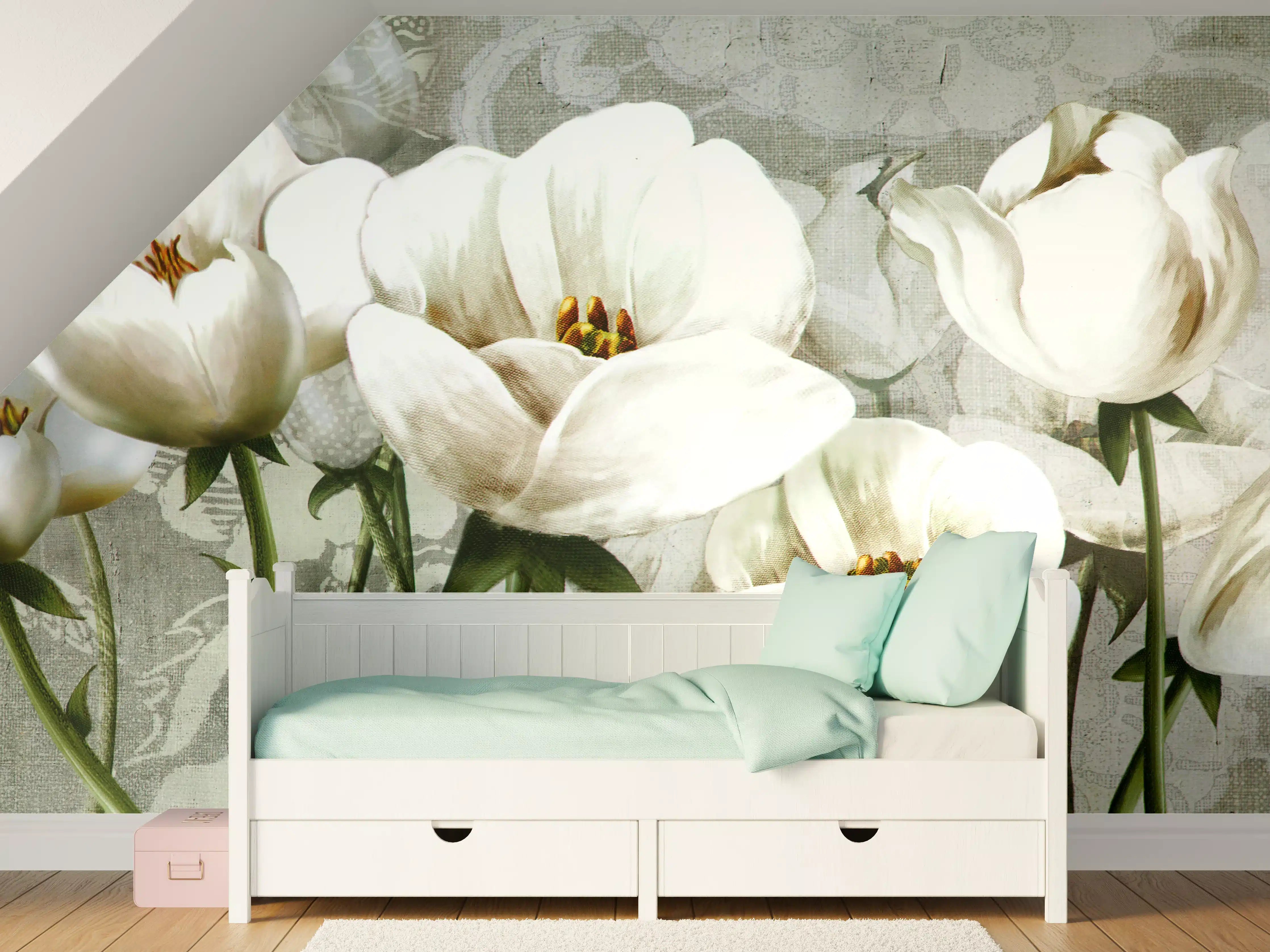 Kinderzimmer Wandgestaltung - Abstraktes Blumen Tapetendesign