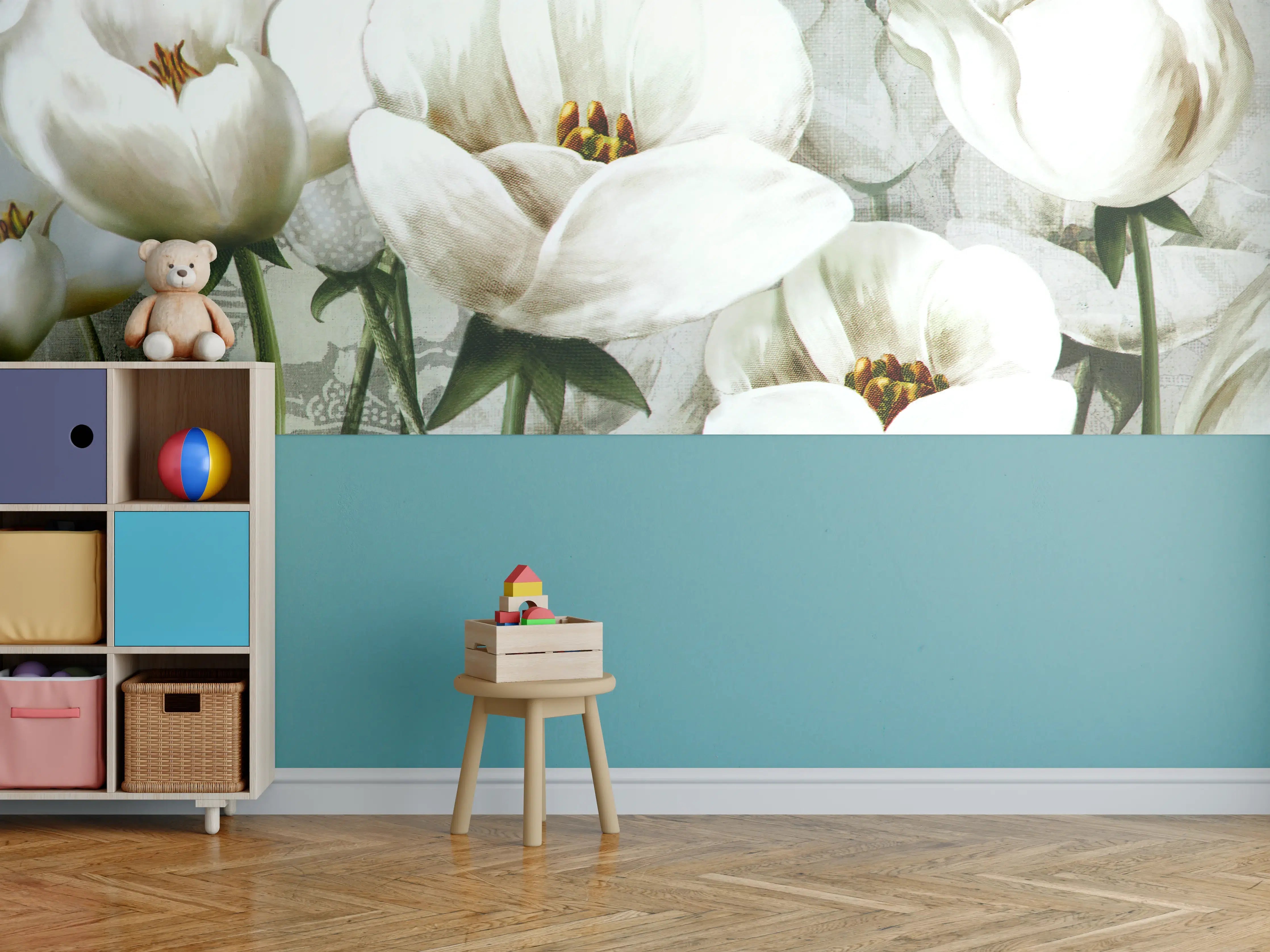 Kinderzimmer Wandgestaltung - Abstraktes Blumen Tapetendesign