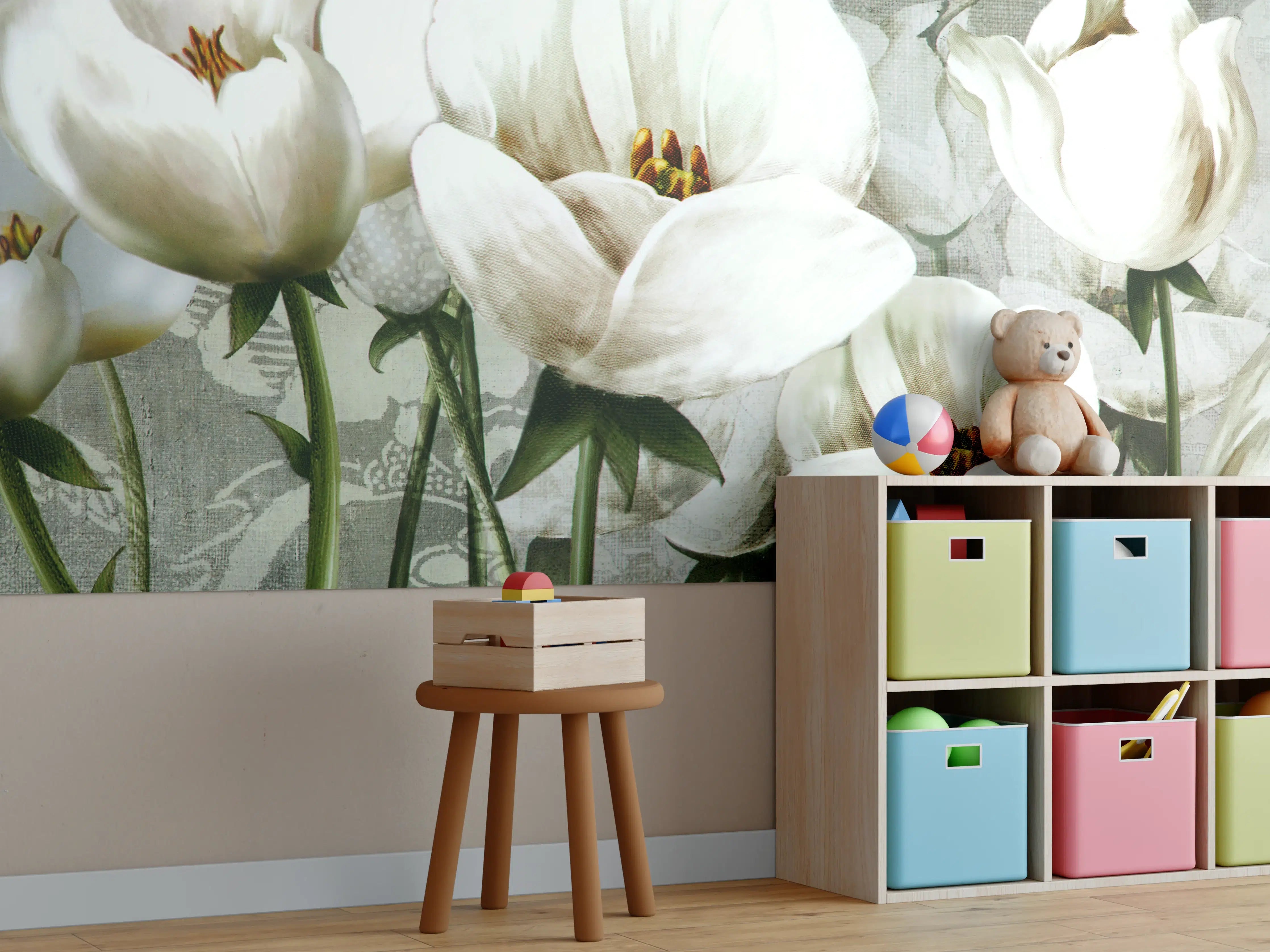 Kinderzimmer Wandgestaltung - Abstraktes Blumen Tapetendesign