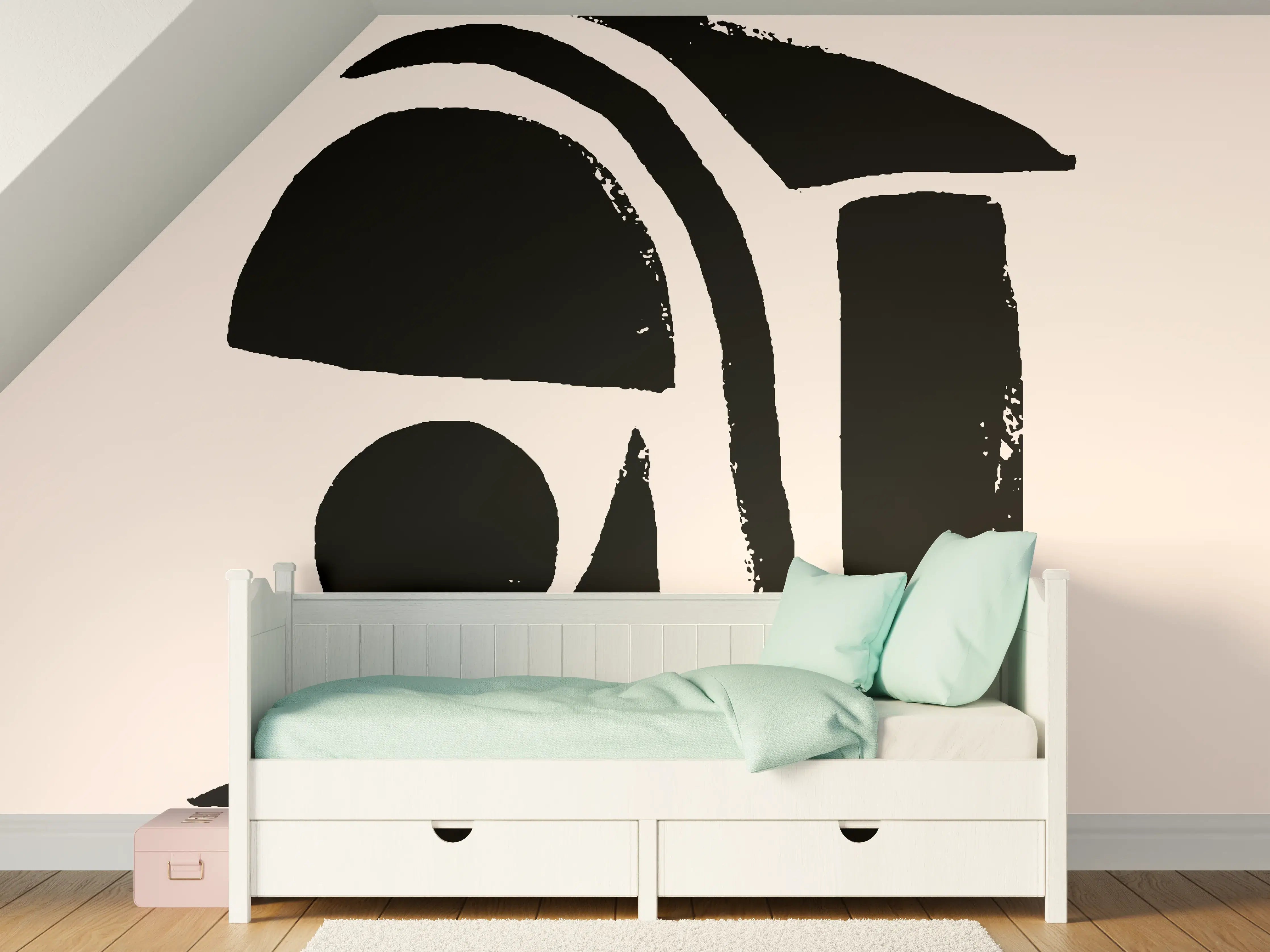 Kinderzimmer Wandgestaltung - Abstraktes Elfenbein-Schwarz-Kunstwerk