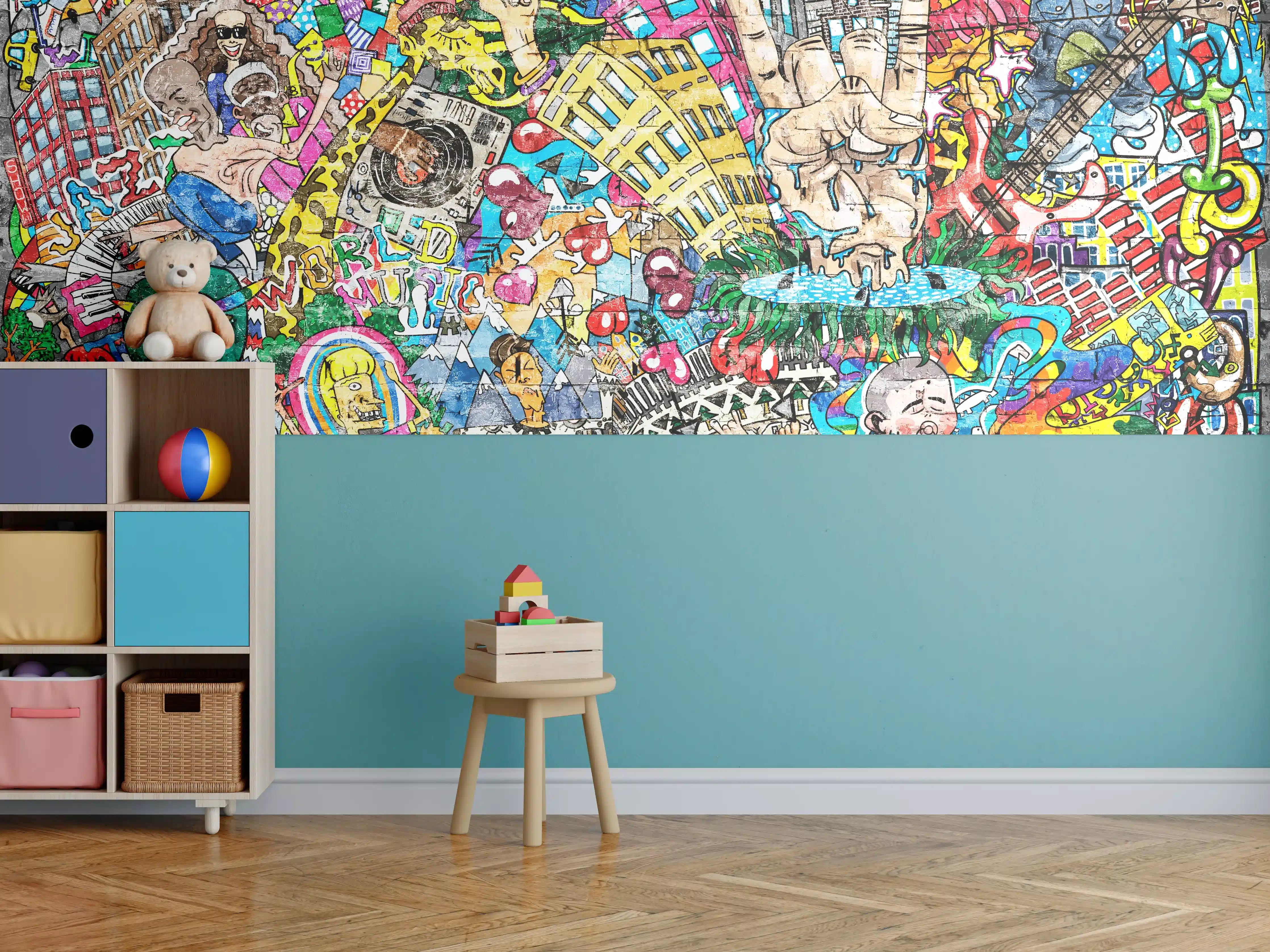 Kinderzimmer Wandgestaltung - Abstraktes Grafitti-Muster