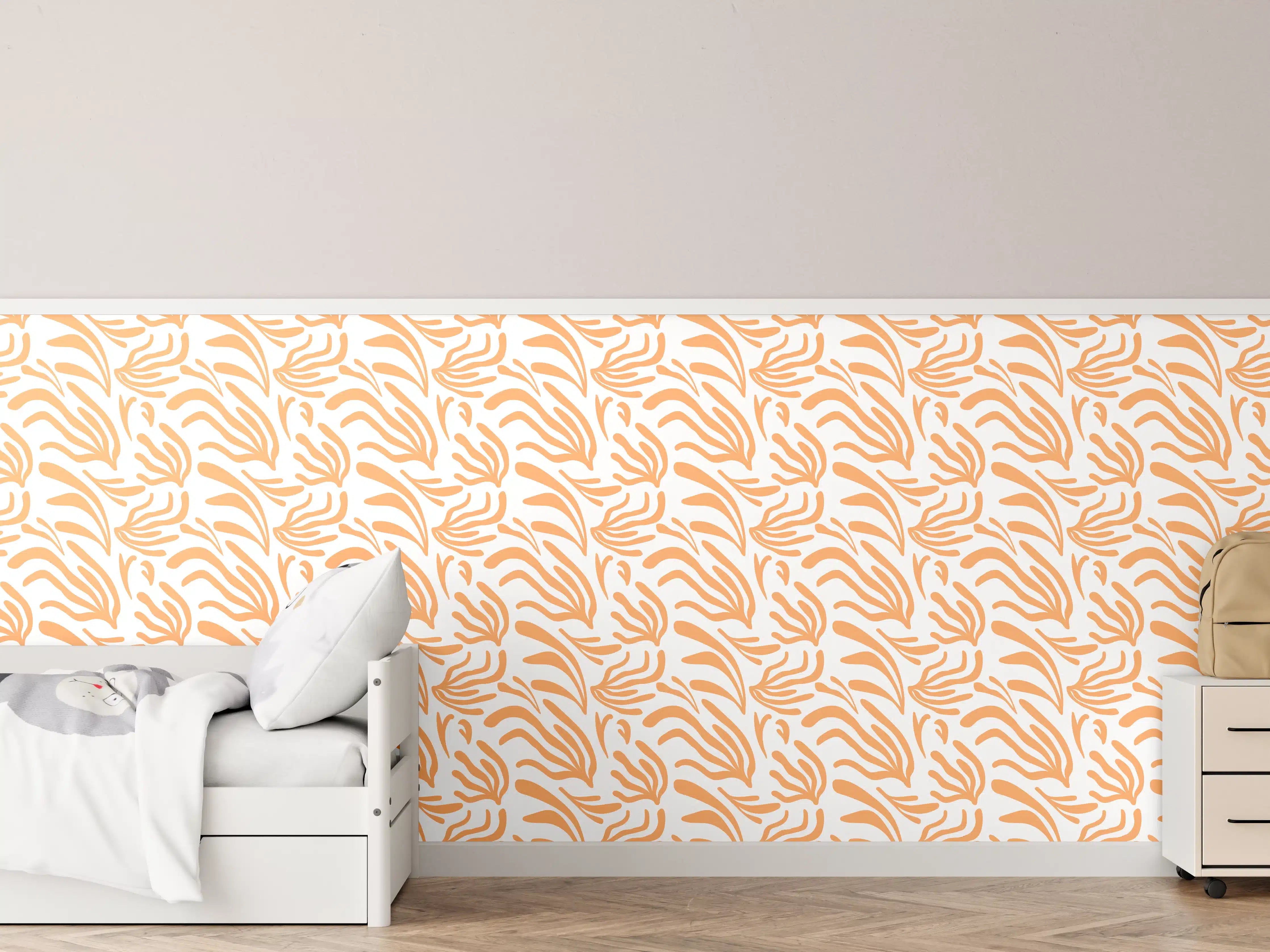 Kinderzimmer Wandgestaltung - Abstraktes Korallenmuster Orange Weiß