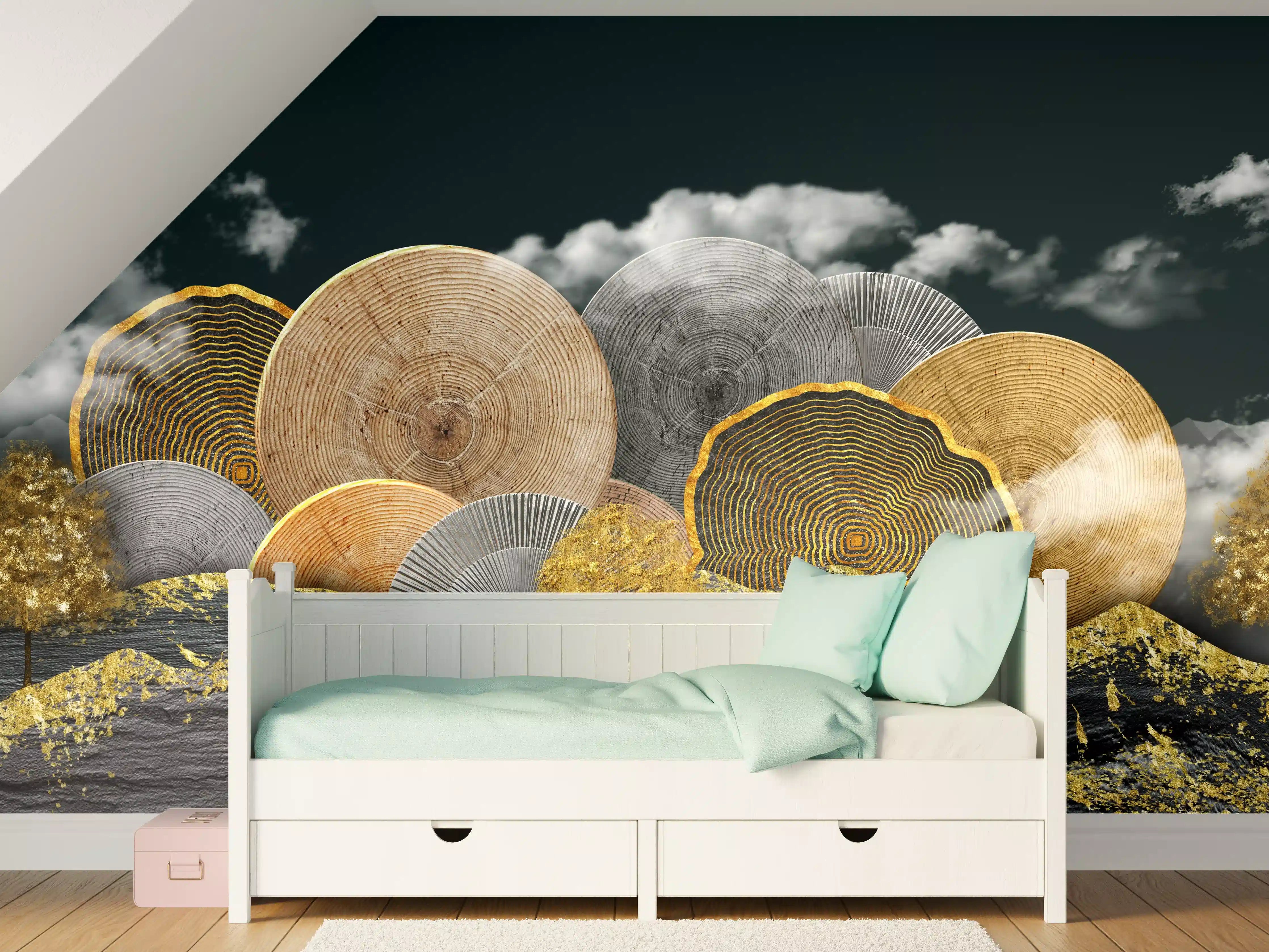 Kinderzimmer Wandgestaltung - Abstraktes Landschaftsmuster - Nächtlich