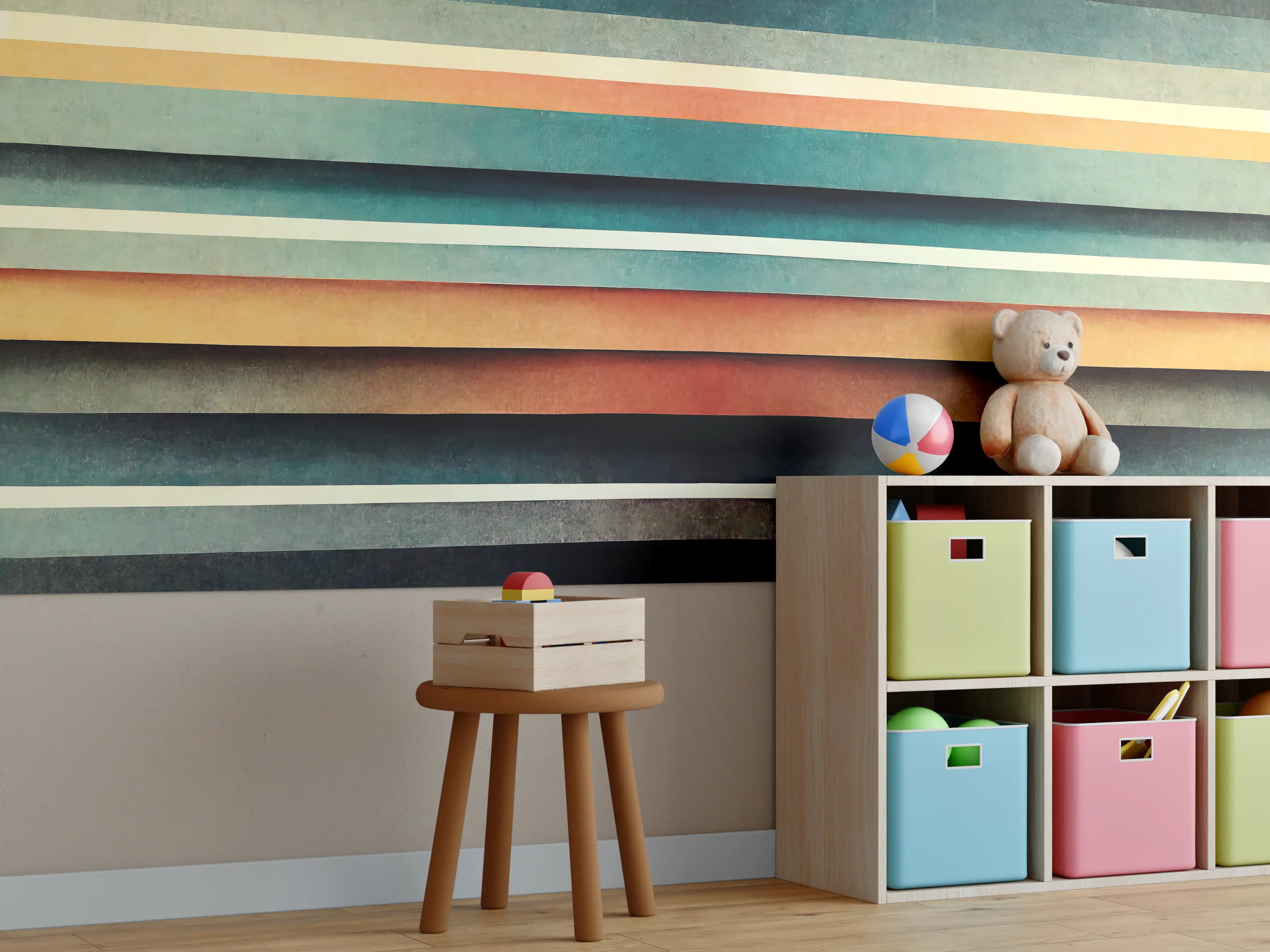 Kinderzimmer Wandgestaltung - Abstraktes Linien Panorama