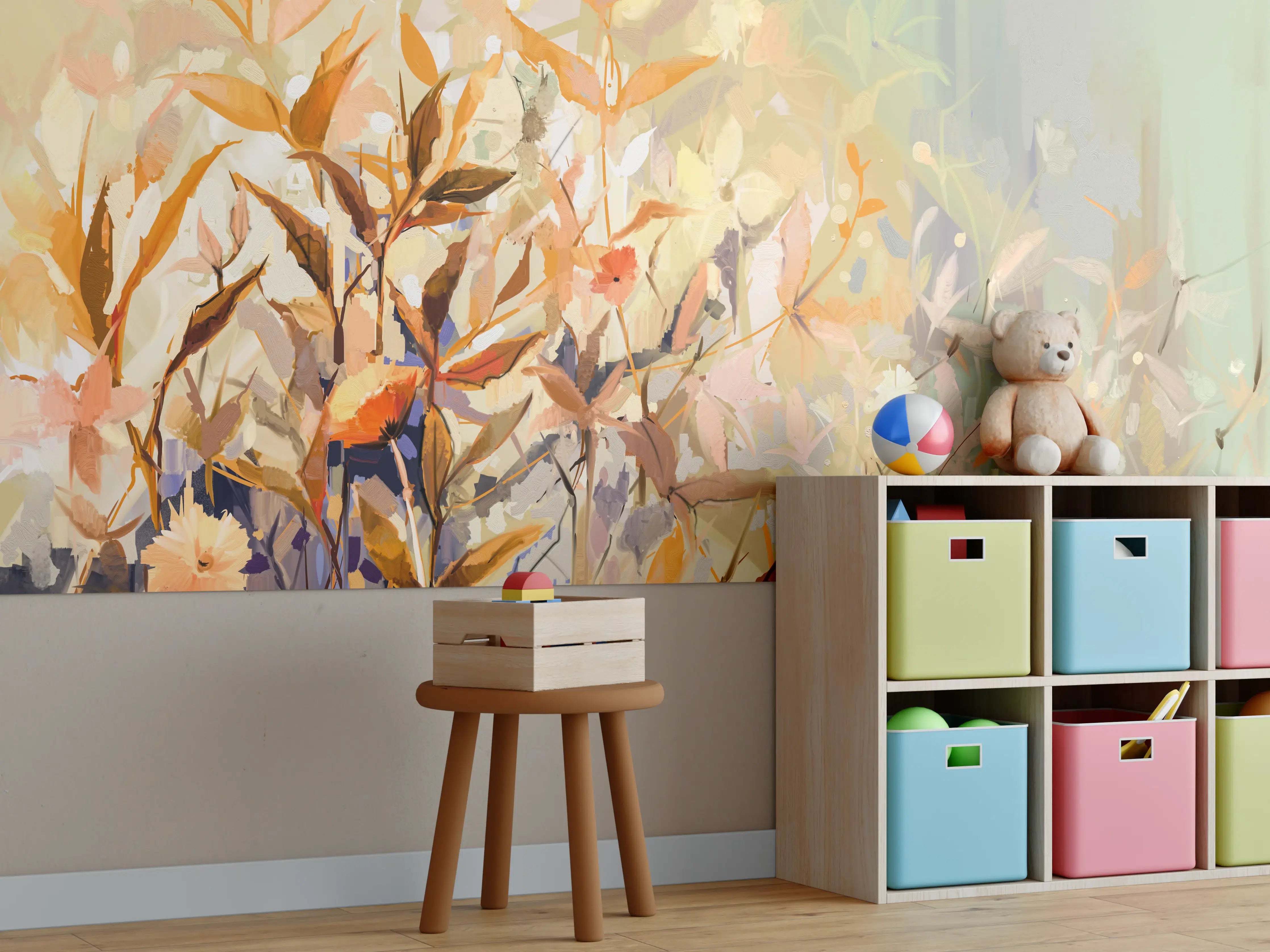 Kinderzimmer Wandgestaltung - Abstraktes Ölgemälde von bunten Blumen