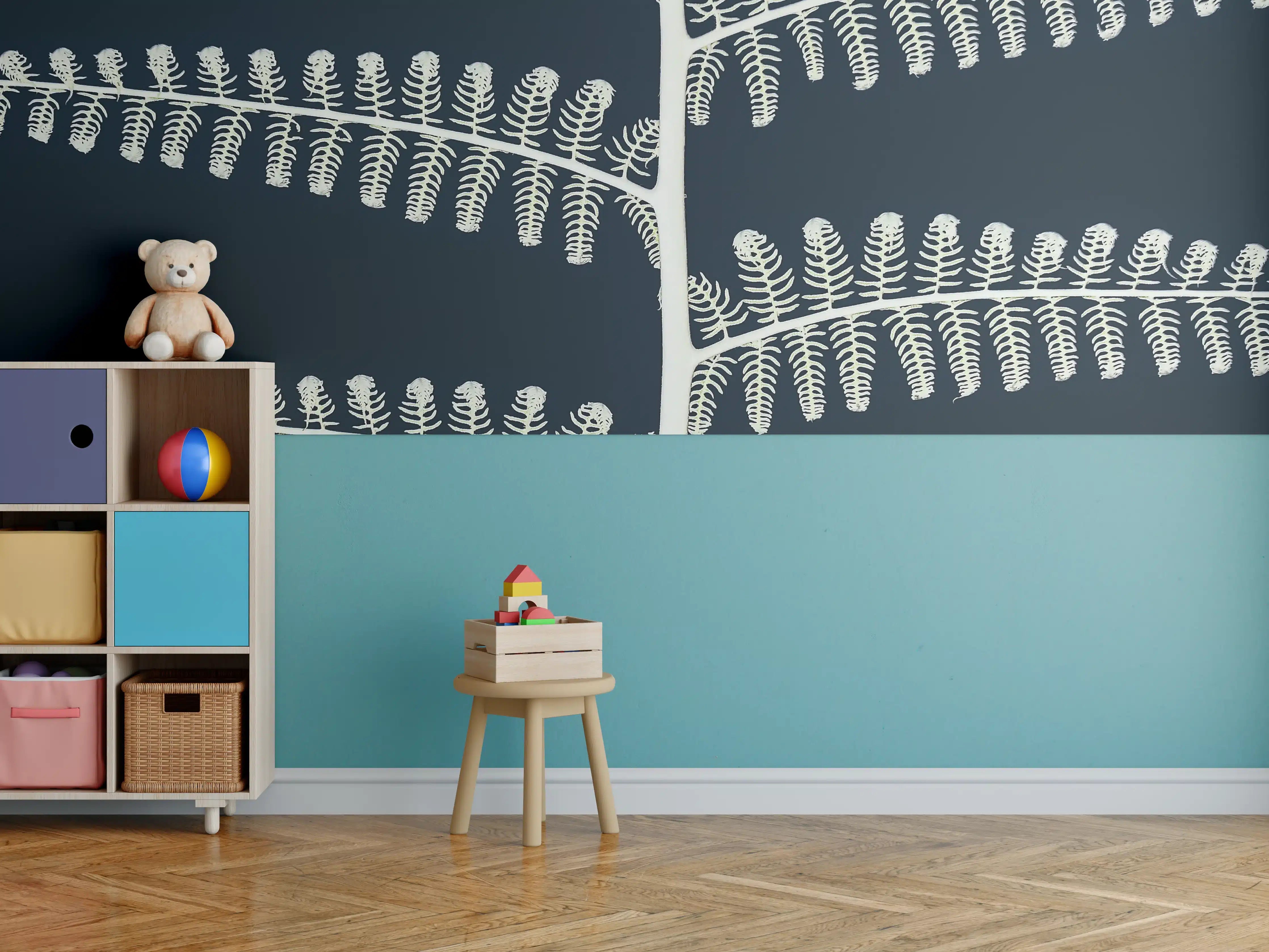 Kinderzimmer Wandgestaltung - Abstraktes Pflanzen-Farn-Muster