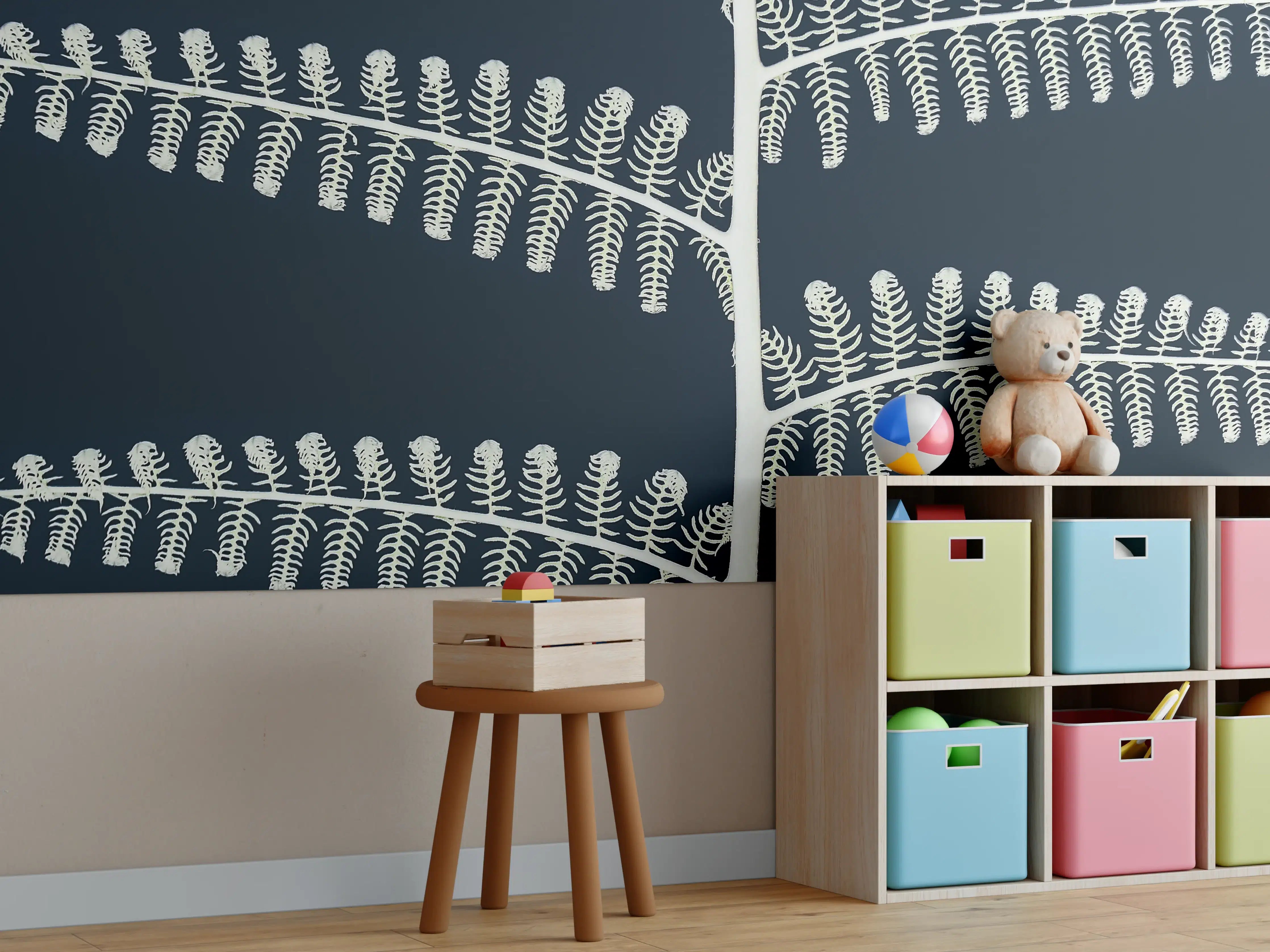 Kinderzimmer Wandgestaltung - Abstraktes Pflanzen-Farn-Muster
