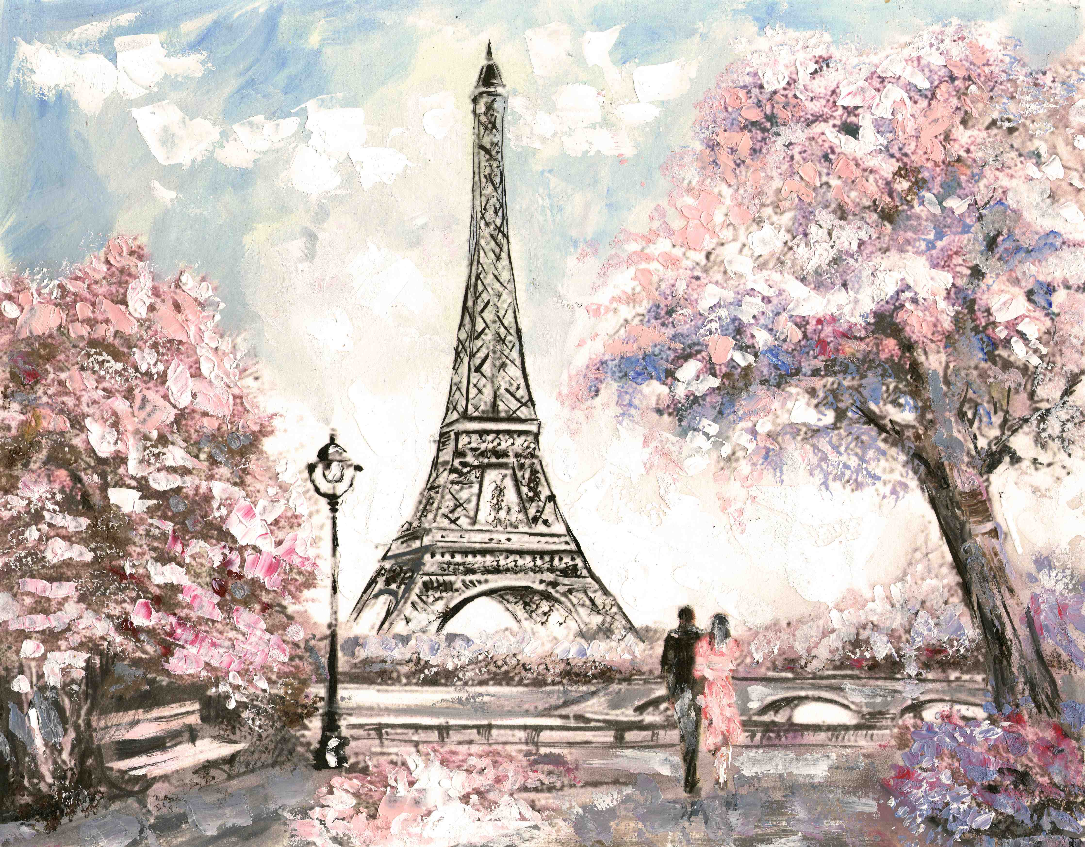 Kinderzimmer Wandgestaltung-Acrylgemälde eines Paares in Paris