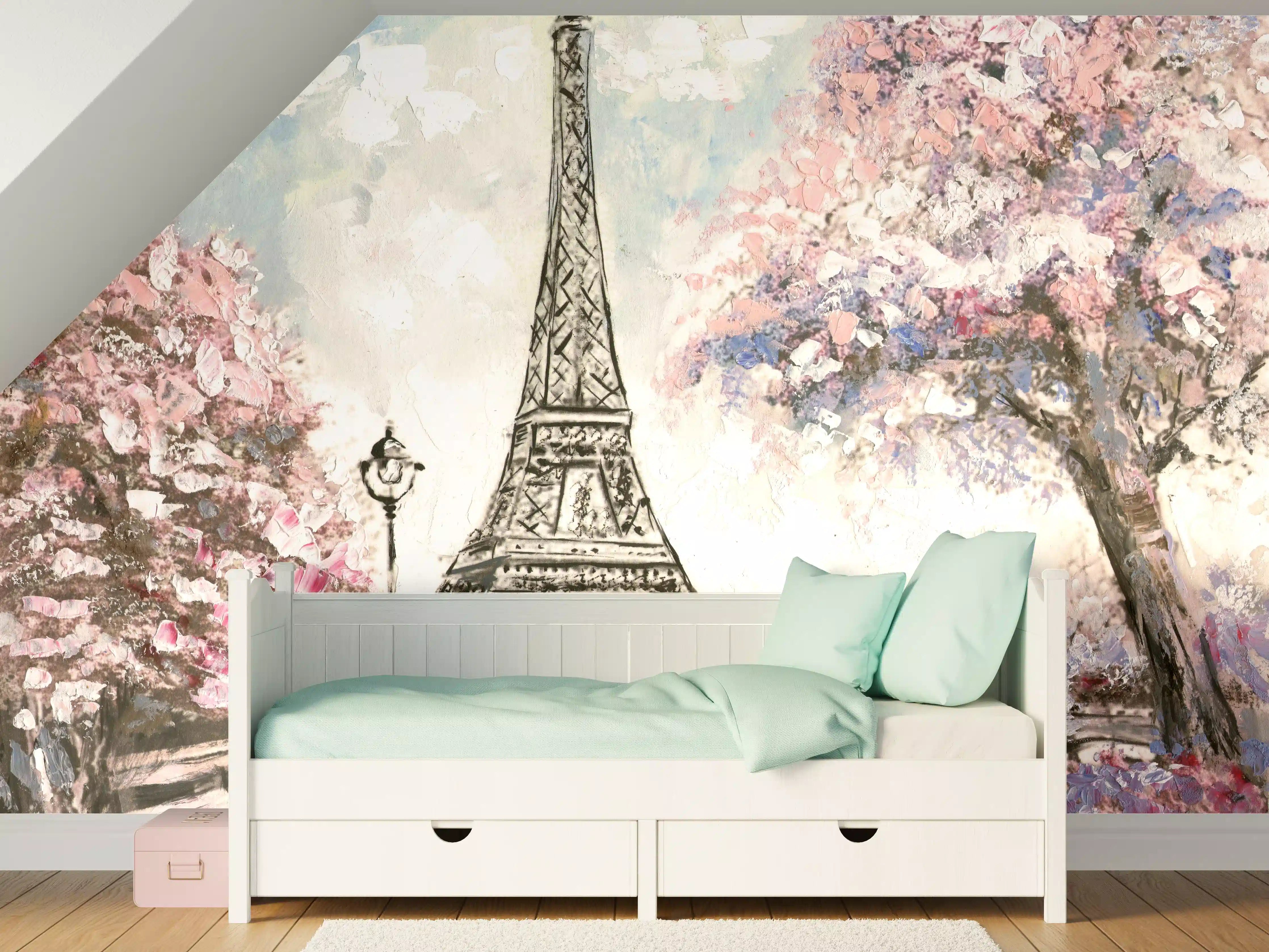 Kinderzimmer Wandgestaltung - Acrylgemälde eines Paares in Paris