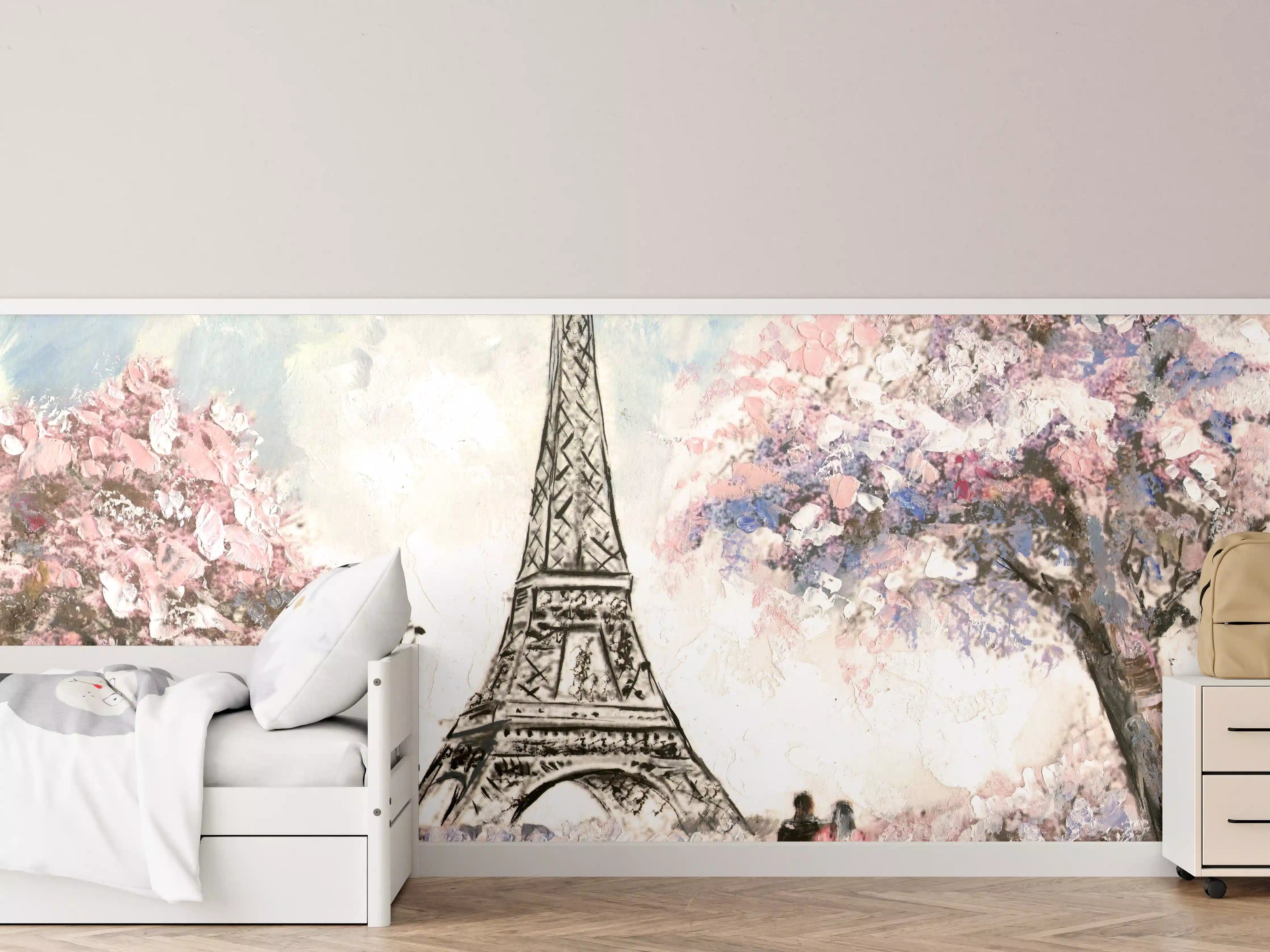 Kinderzimmer Wandgestaltung - Acrylgemälde eines Paares in Paris