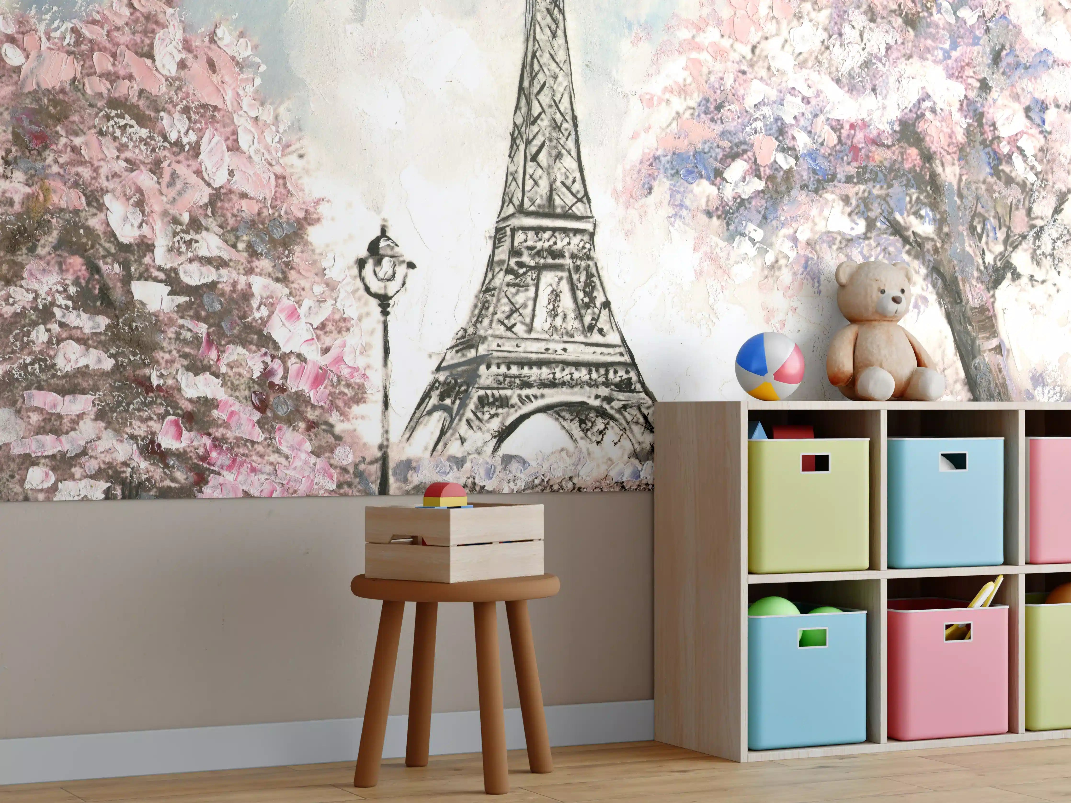 Kinderzimmer Wandgestaltung - Acrylgemälde eines Paares in Paris