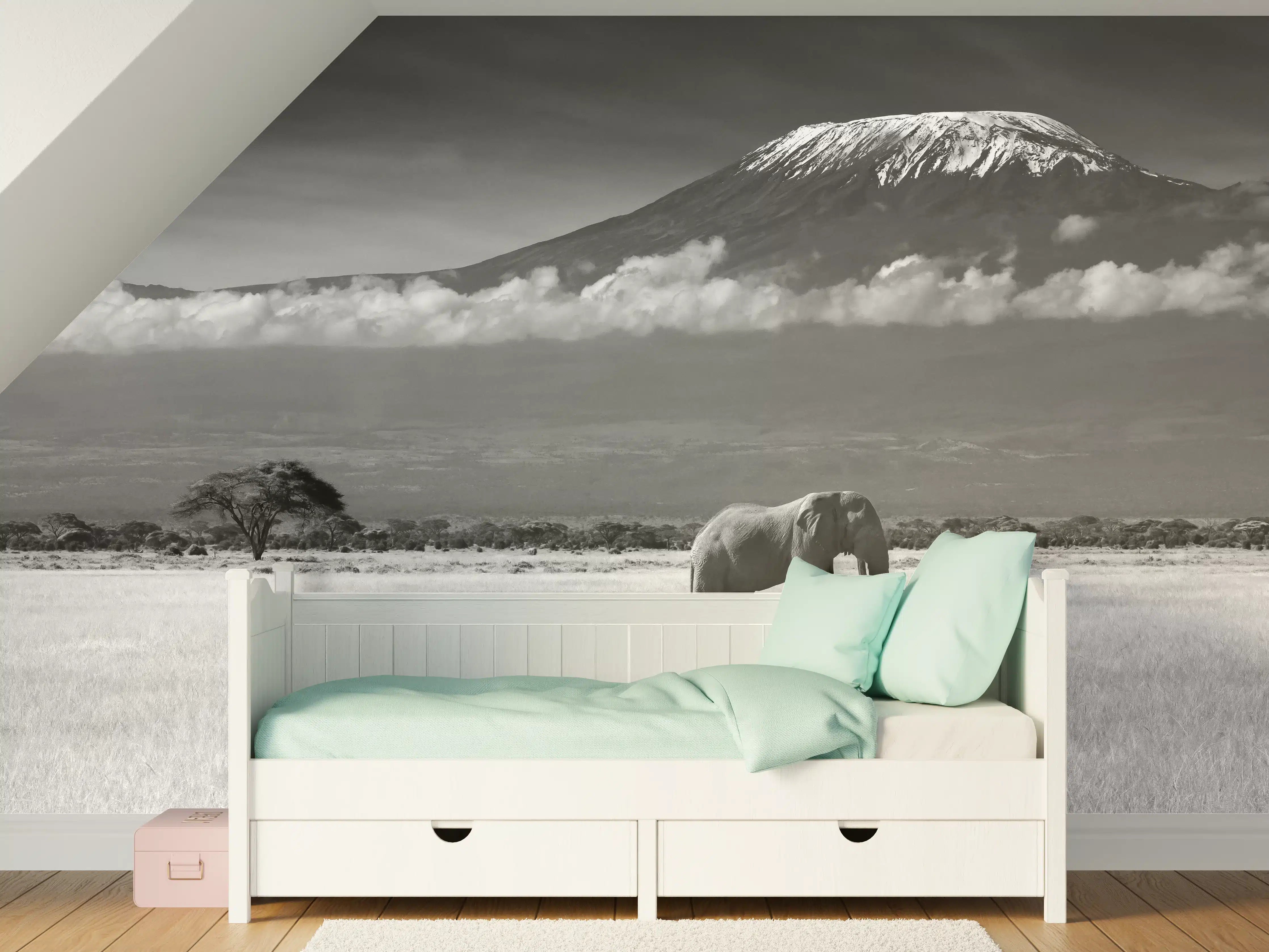 Kinderzimmer Wandgestaltung - Afrikanische Landschaft - Schwarz-weiß