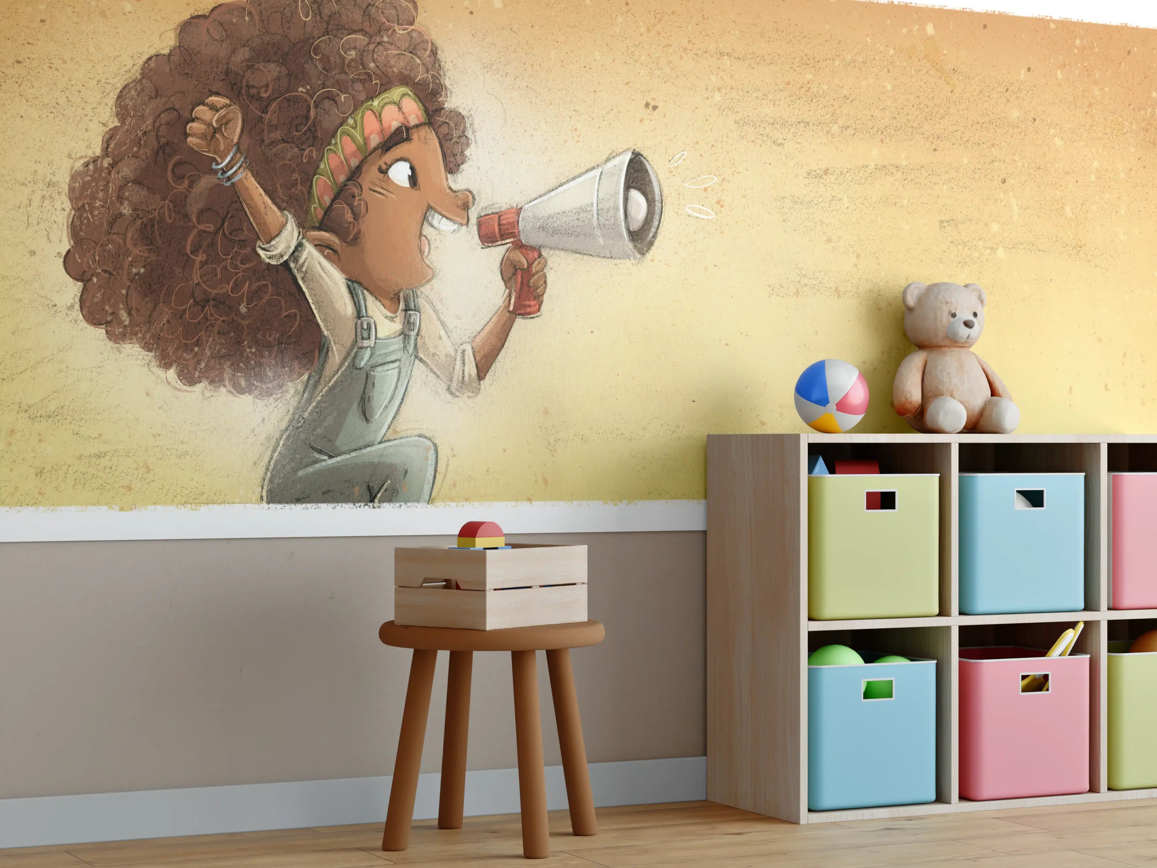 Kinderzimmer Wandgestaltung - Afroamerikanisches Mädchen mit einem Megaphon