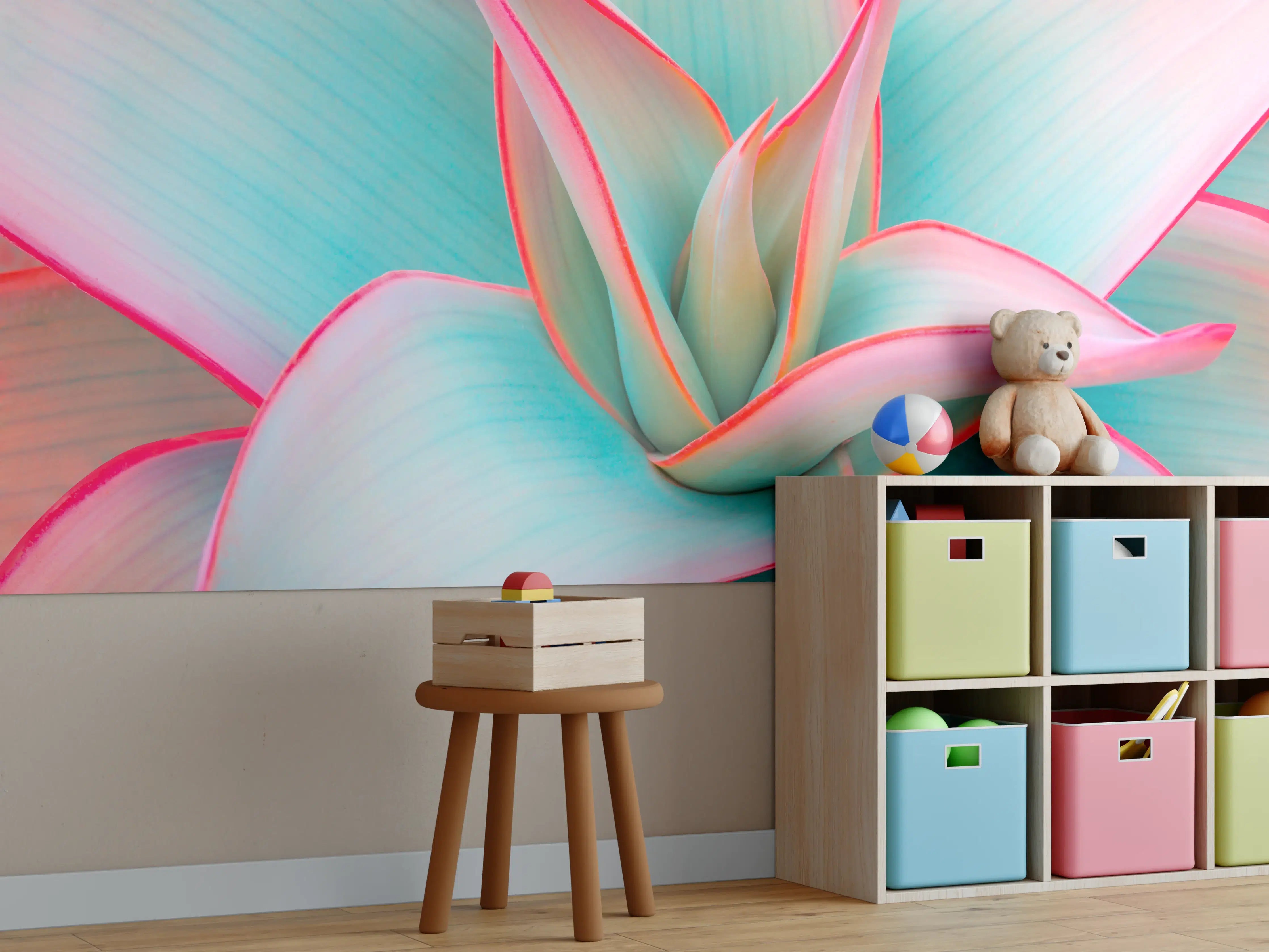 Kinderzimmer Wandgestaltung - Agavenblätter in trendigen Pastellfarben
