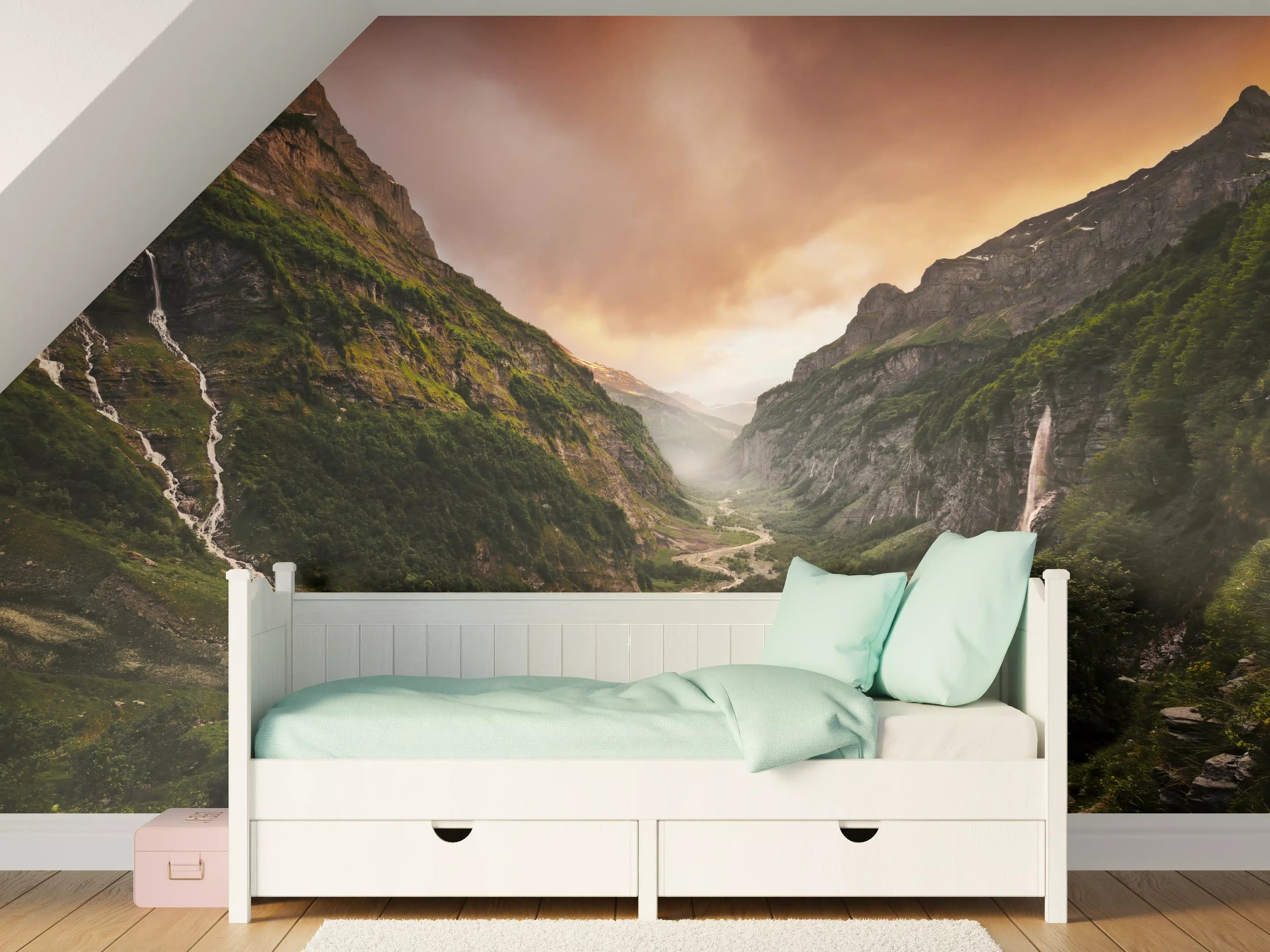 Kinderzimmer Wandgestaltung - Alpen Bergsonnenuntergang
