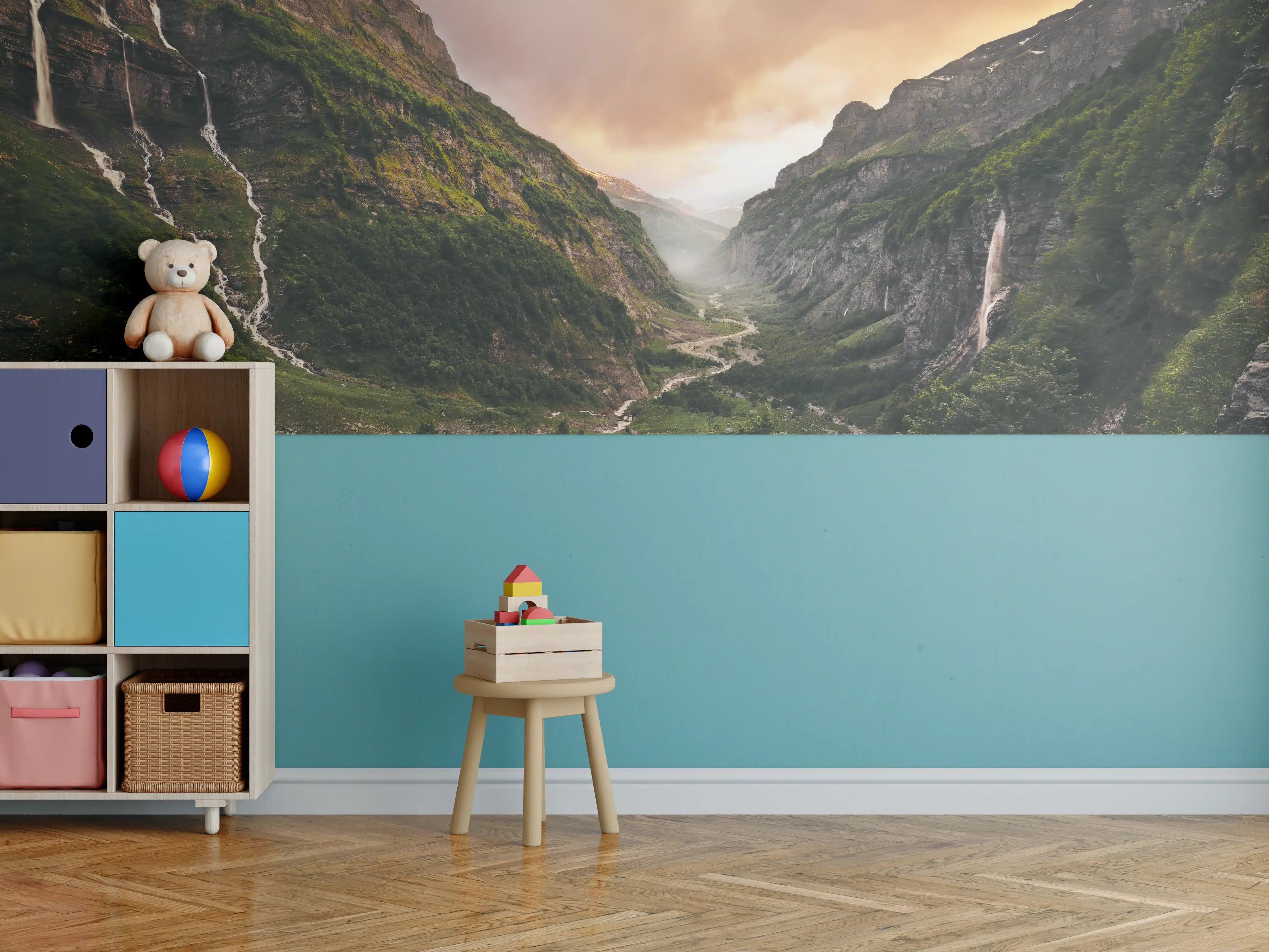 Kinderzimmer Wandgestaltung - Alpen Bergsonnenuntergang