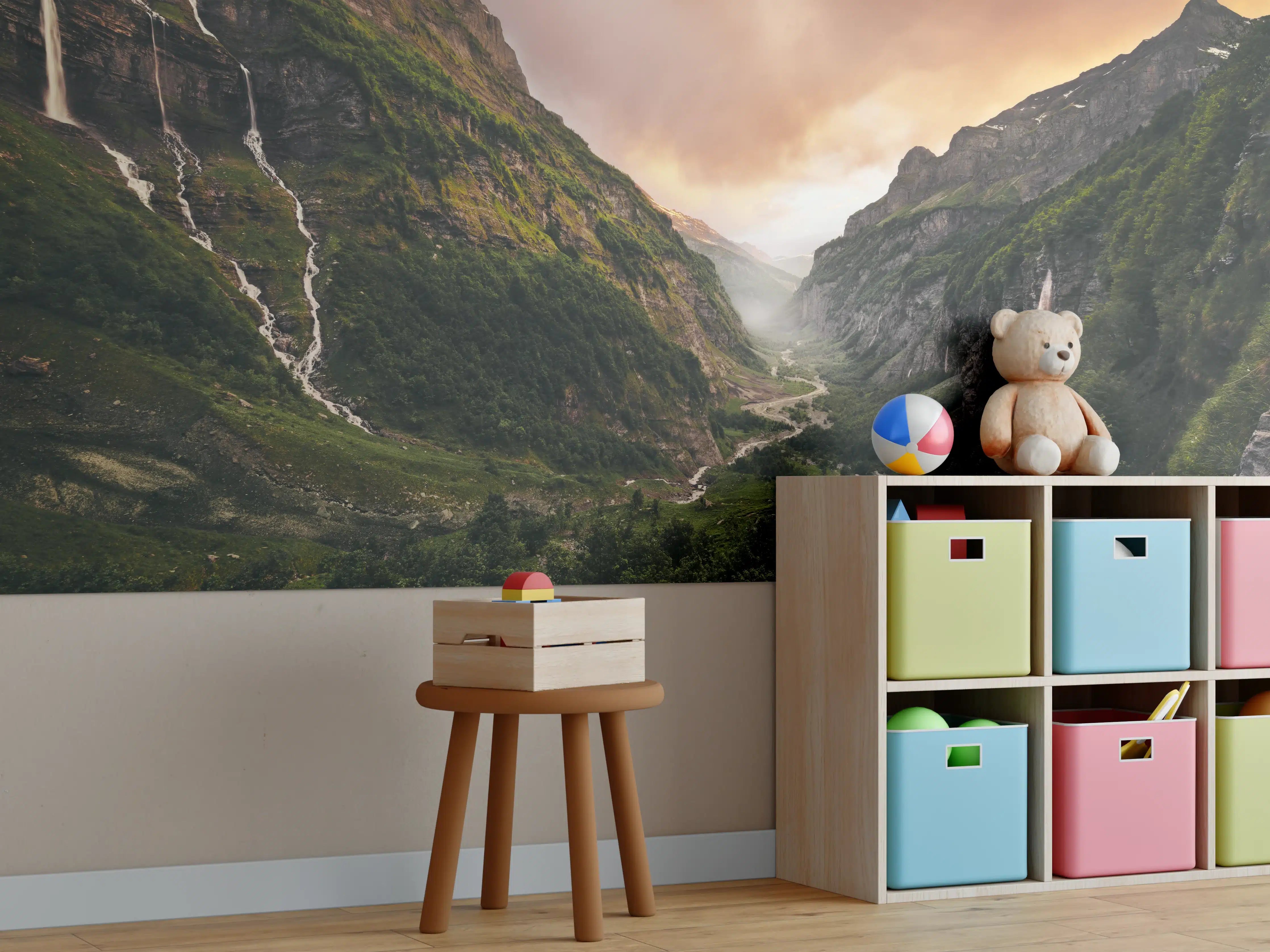 Kinderzimmer Wandgestaltung - Alpen Bergsonnenuntergang