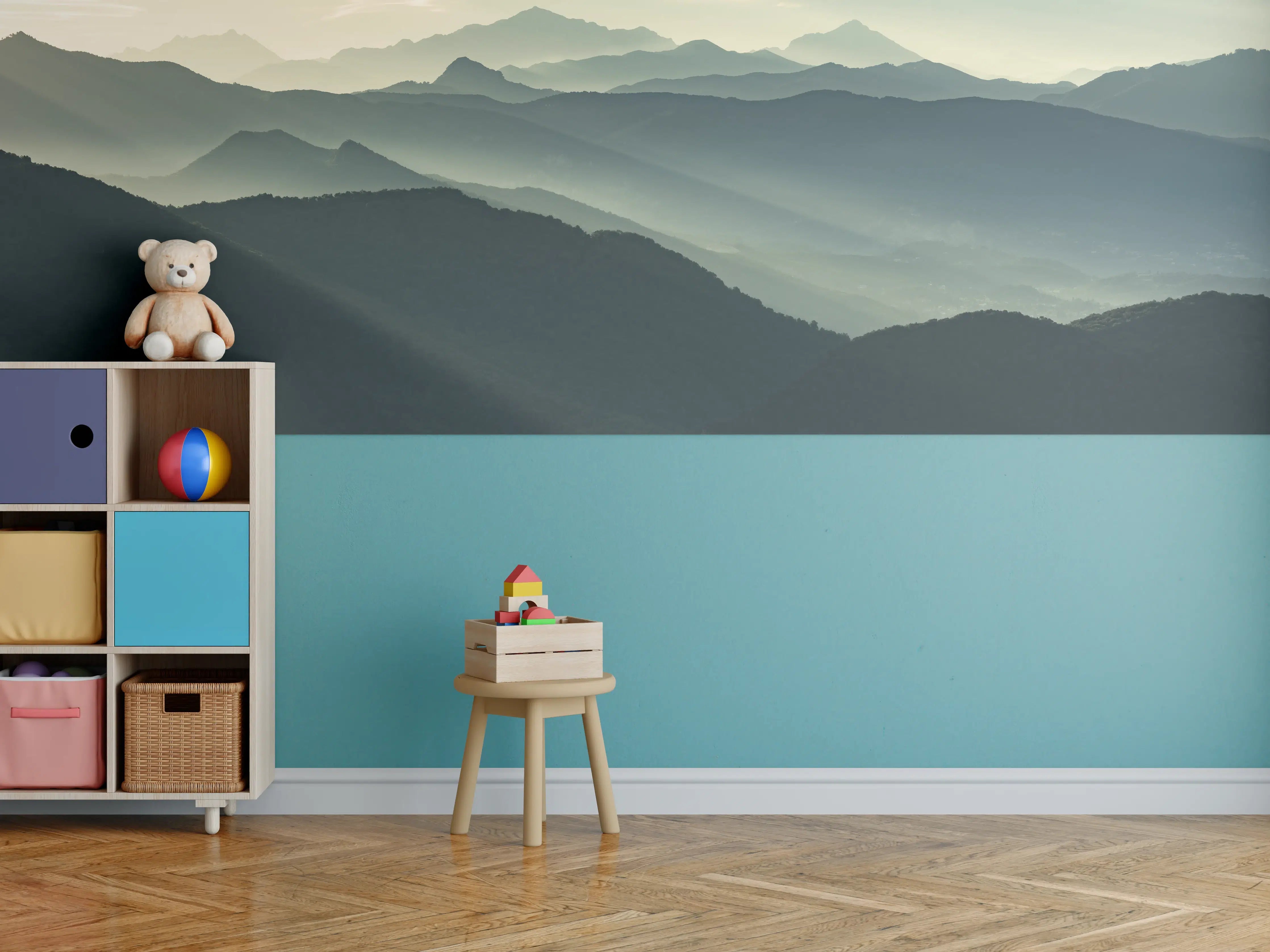 Kinderzimmer Wandgestaltung - Alpen Morgenlicht Silhouetten