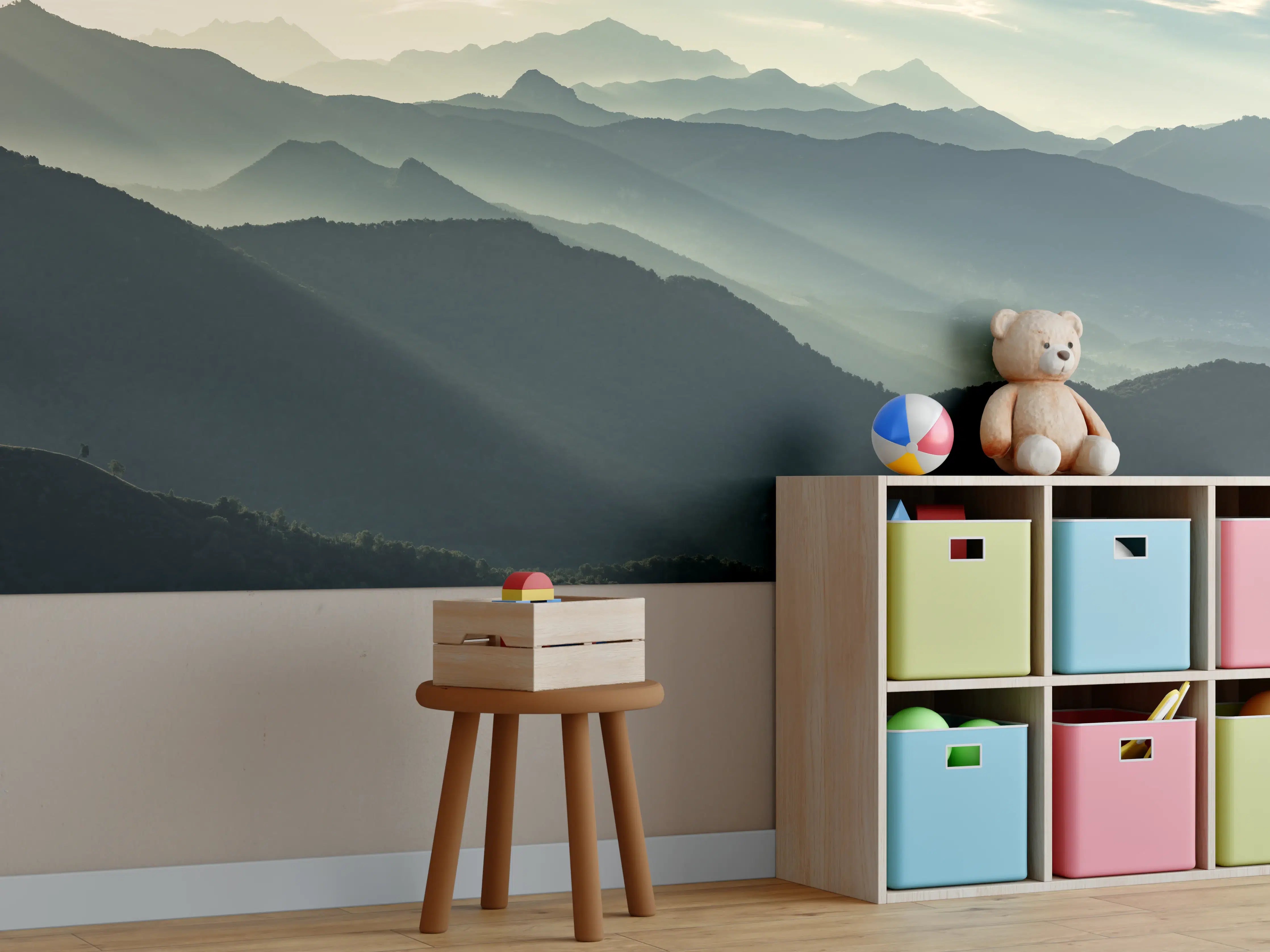Kinderzimmer Wandgestaltung - Alpen Morgenlicht Silhouetten