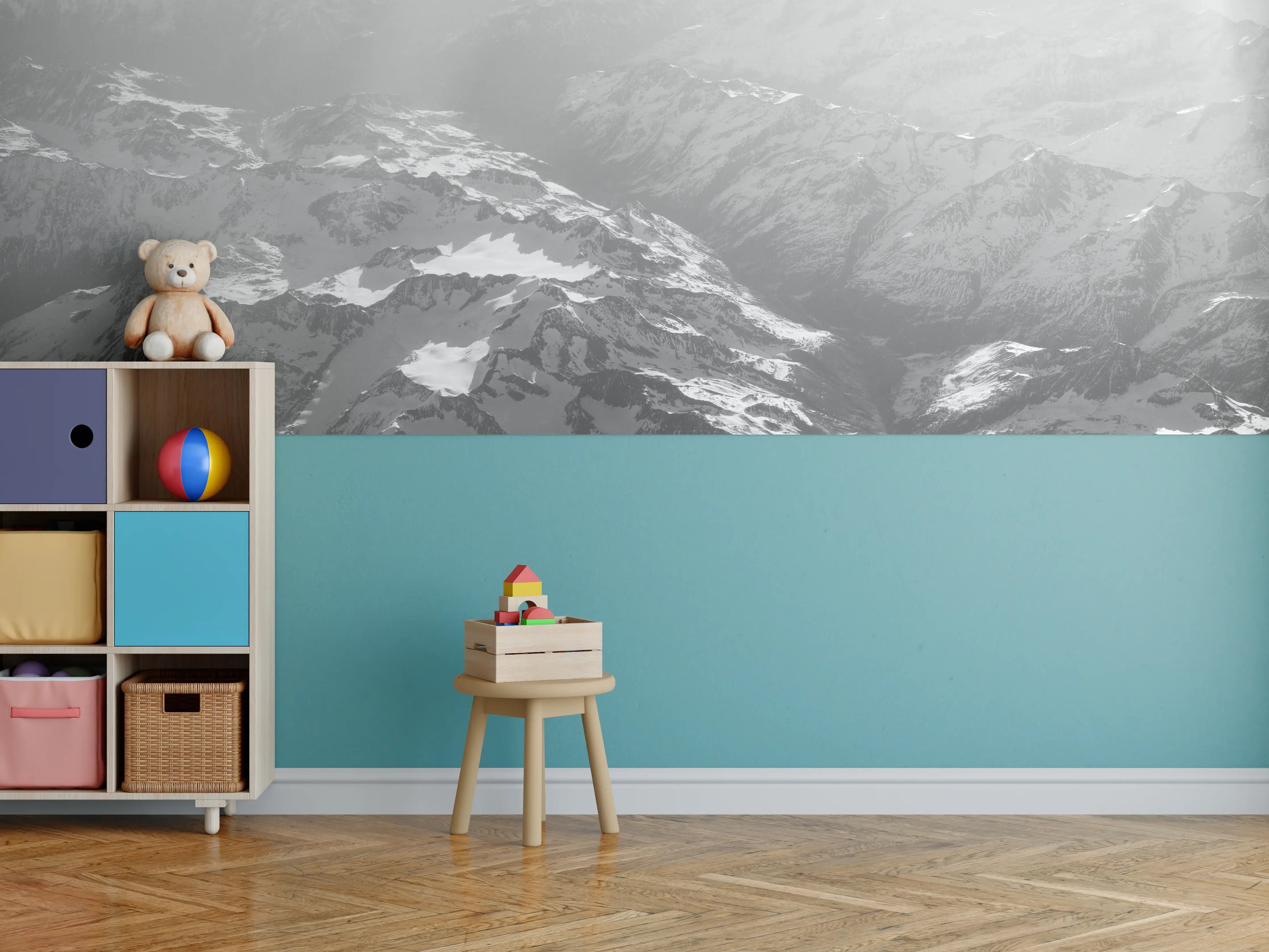 Kinderzimmer Wandgestaltung - Alpenidylle in Schwarz-Weiß