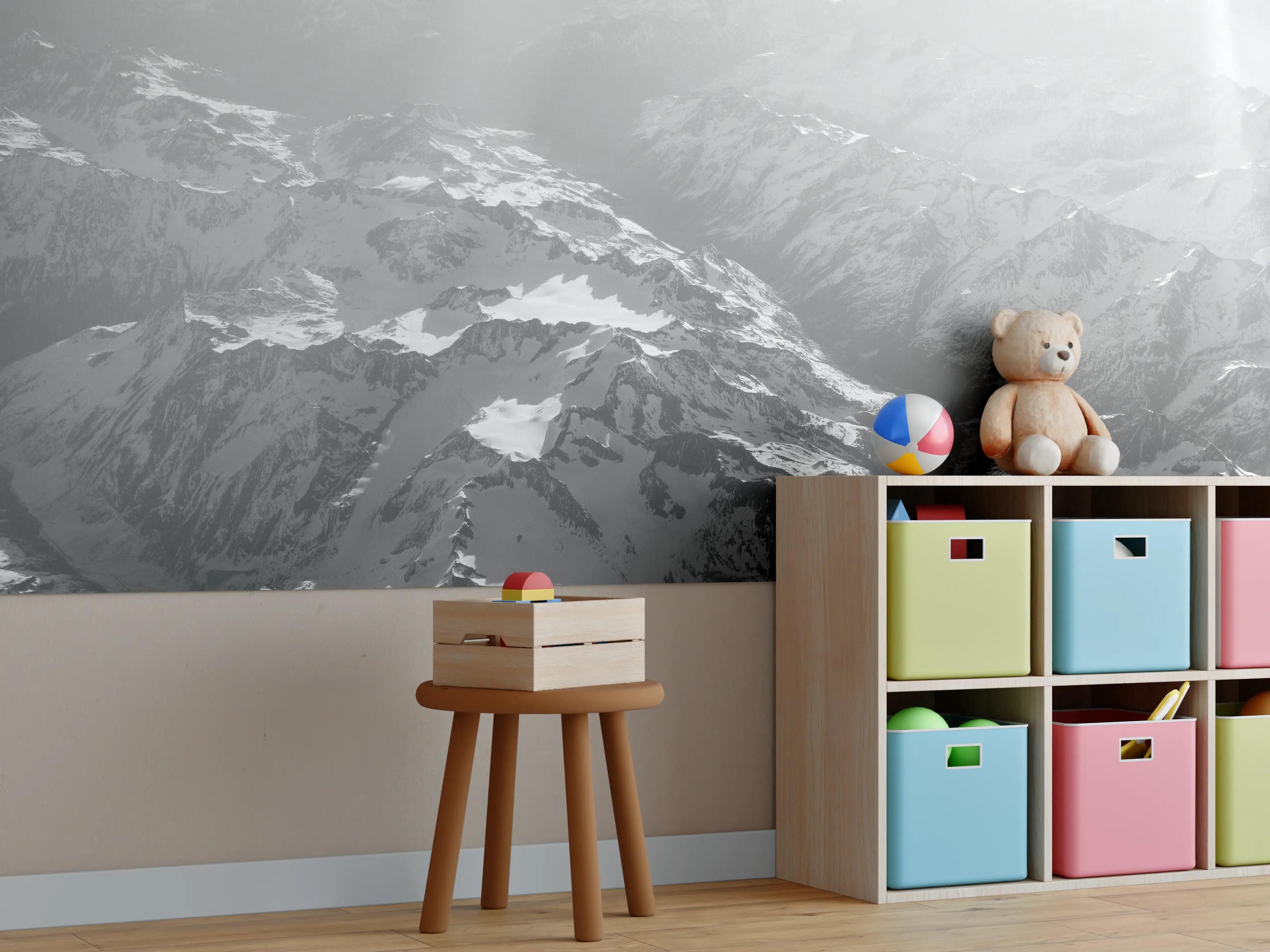 Kinderzimmer Wandgestaltung - Alpenidylle in Schwarz-Weiß