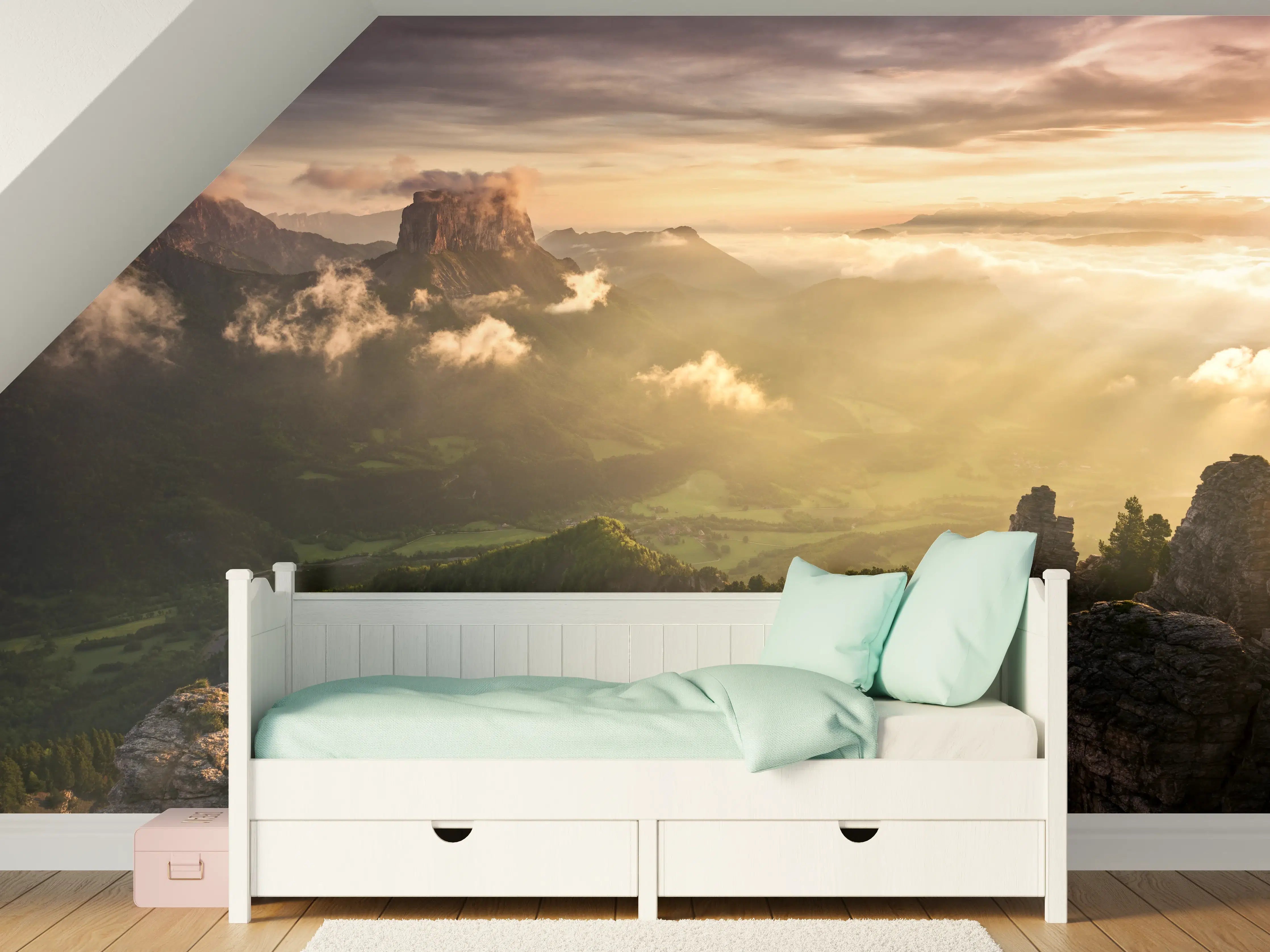 Kinderzimmer Wandgestaltung - Alpenlichtspiel bei Morgenröte
